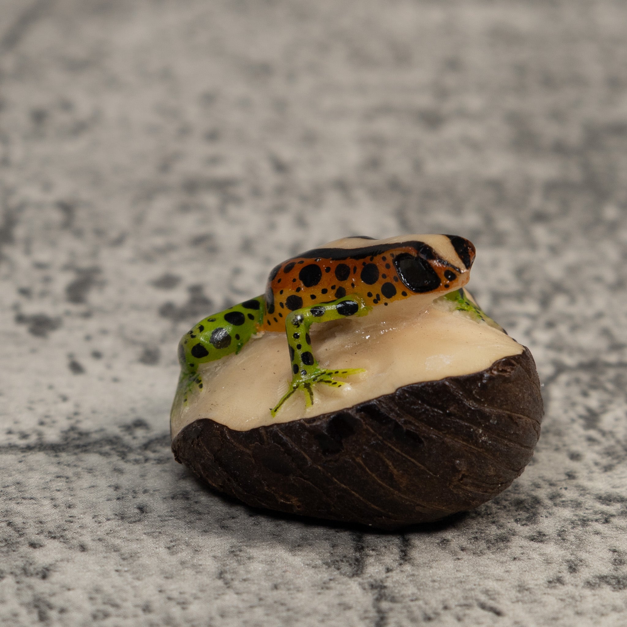 Vintage Black Gold And Green Frog Tagua Carving