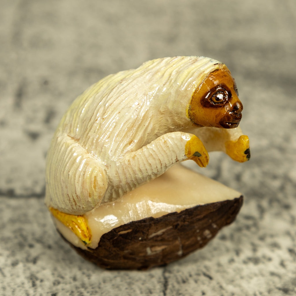 White And Brown Sloth Tagua Carving