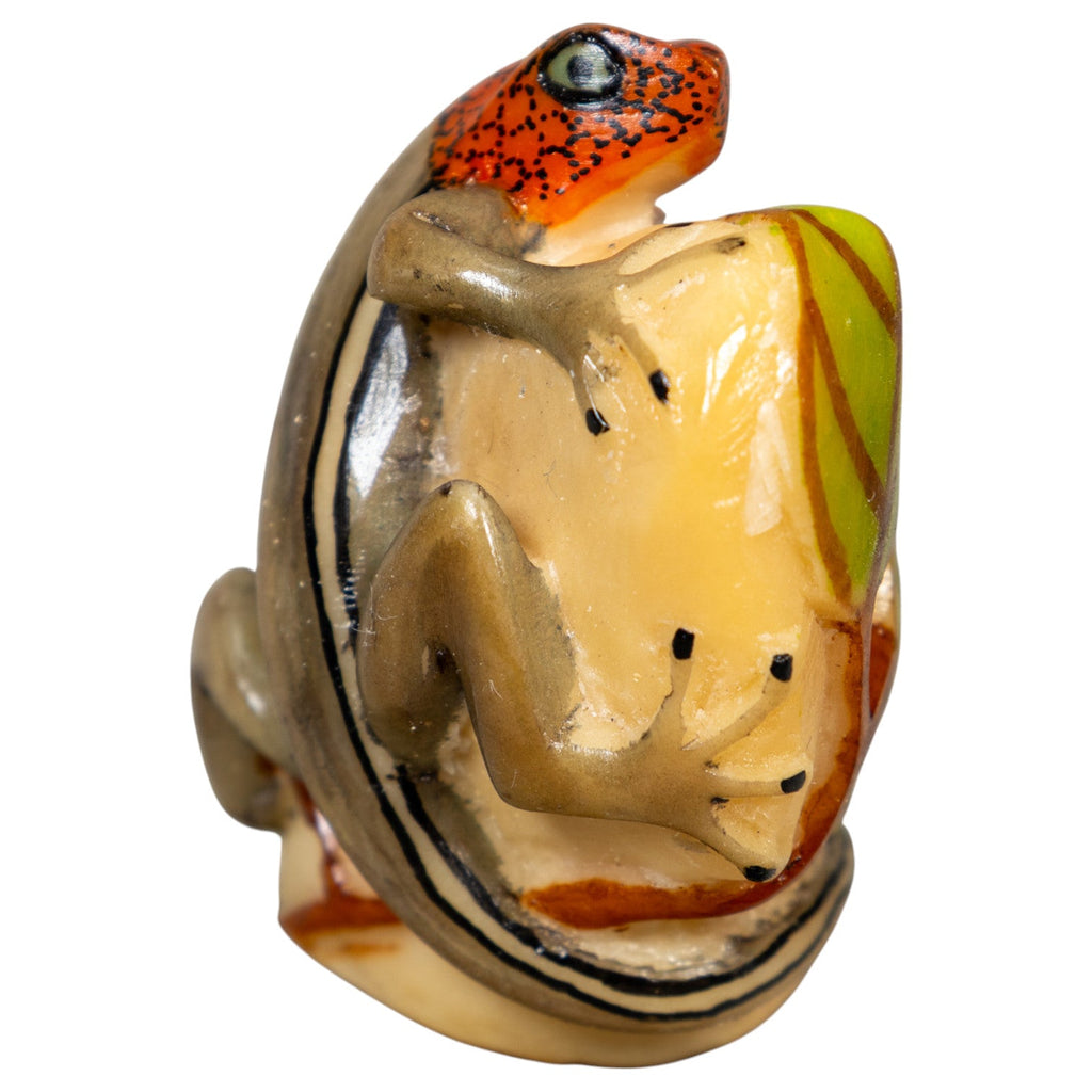 Redhead Gray Stripped Gecko Lizard Tagua Carving