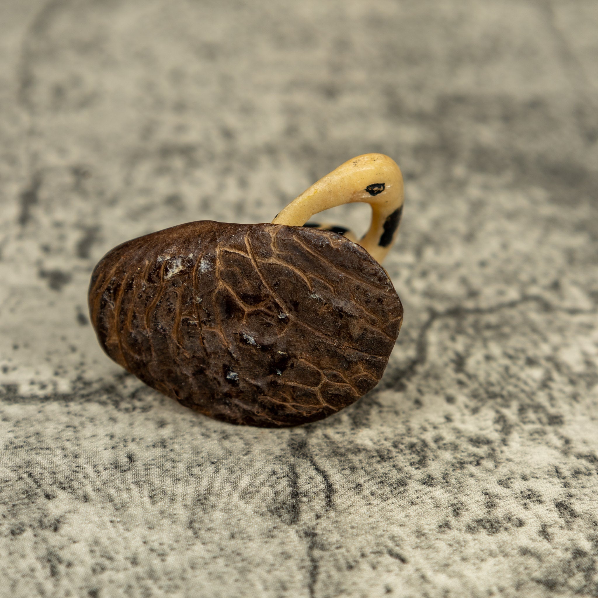 Vintage Black And Yellow Waterbird Tagua Carving