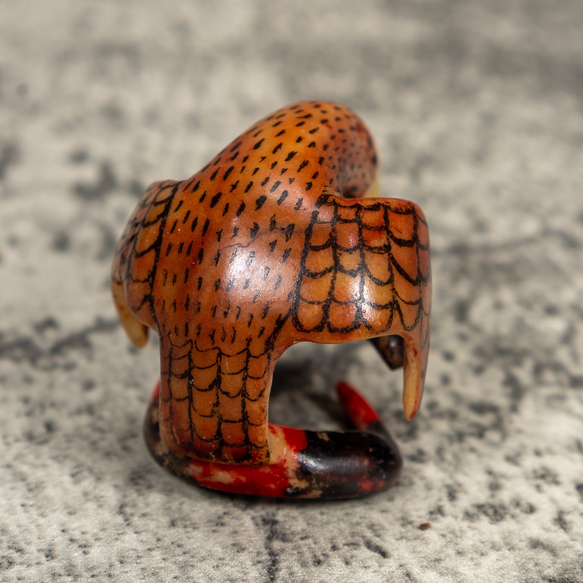 Vintage Orange Black And Yellow Parrot Bird Tagua Carving
