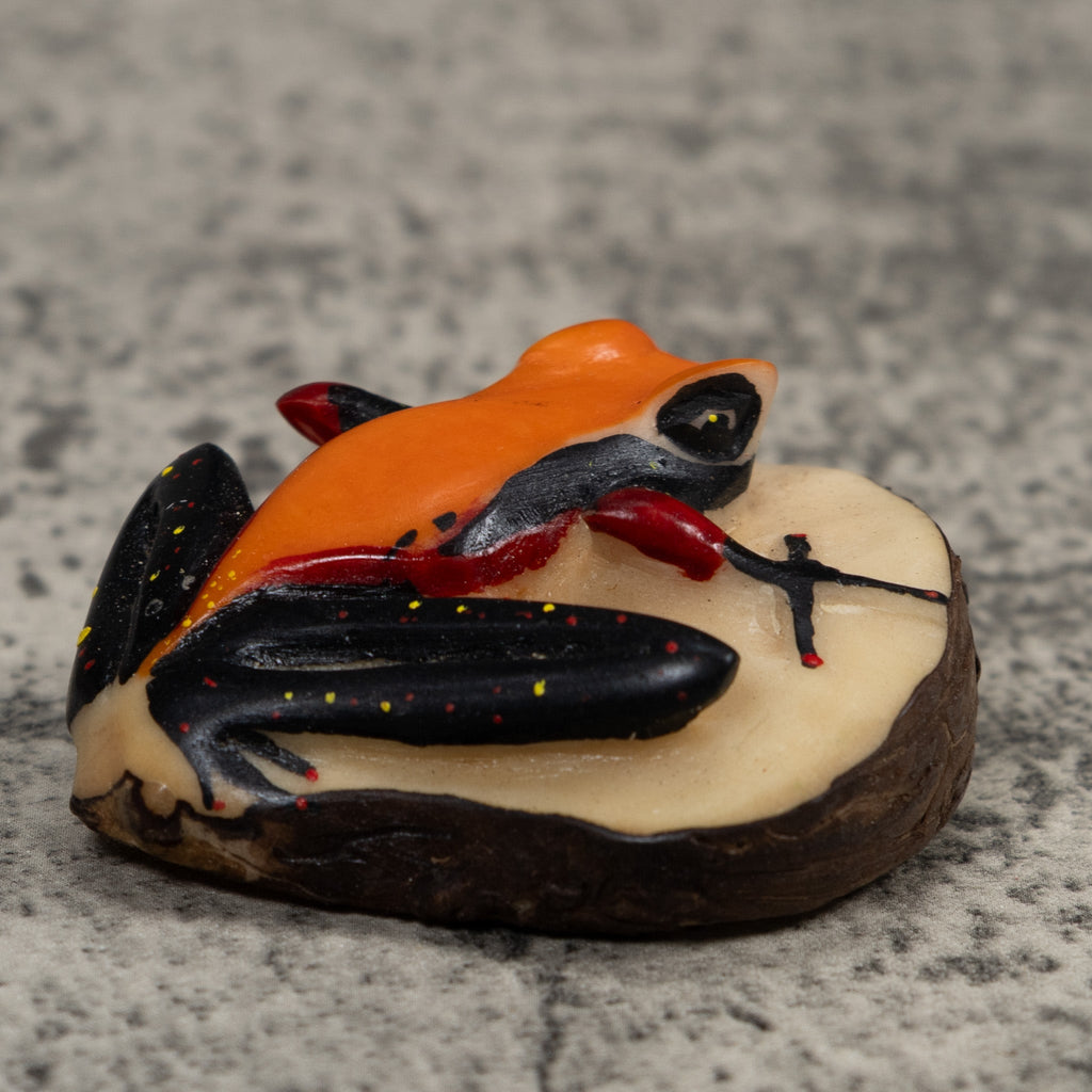 Vintage Orange And Black Frog Tagua Carving