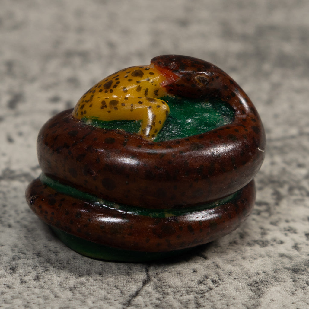 Brown And Gold Snake Eating Frog Tagua Carving