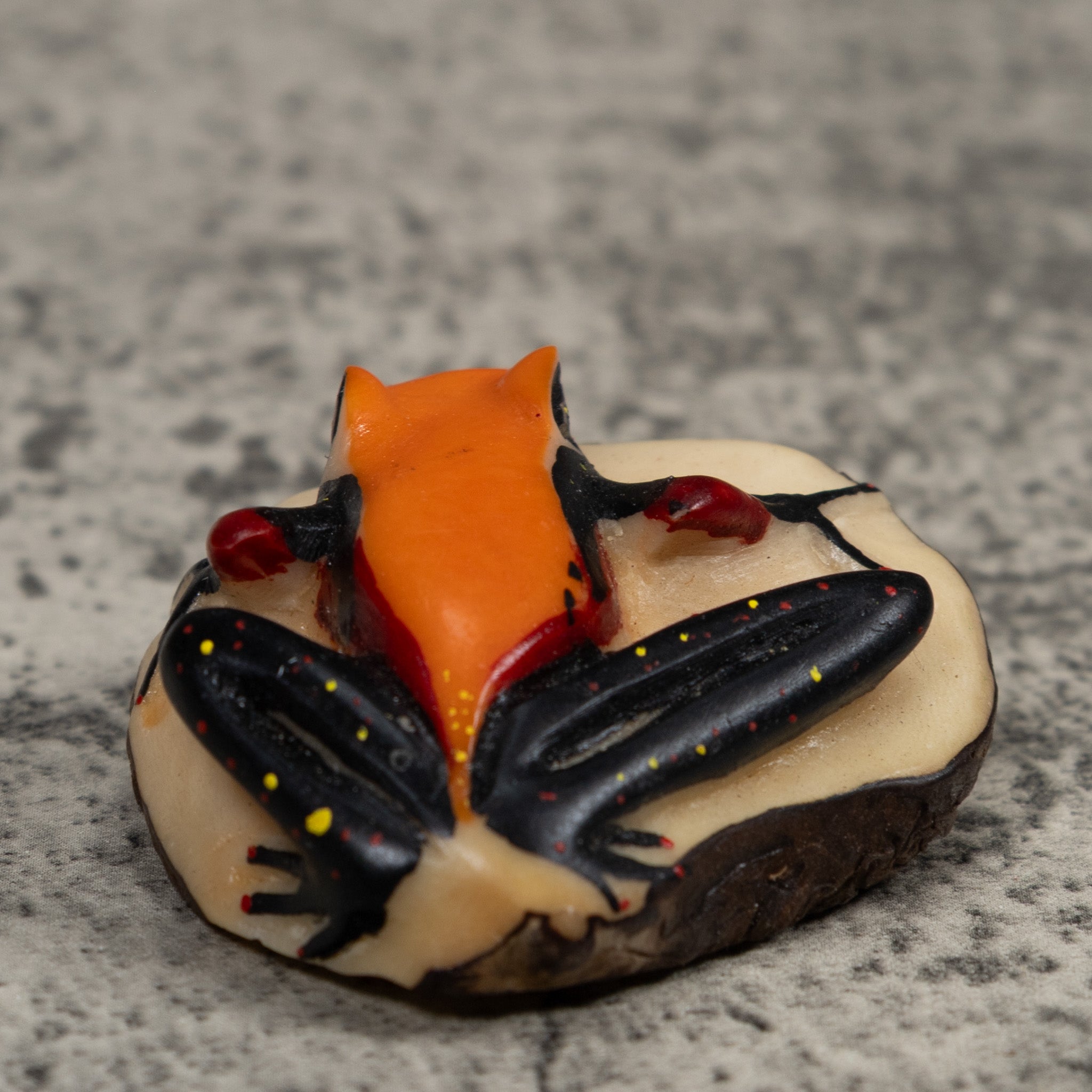 Vintage Orange And Black Frog Tagua Carving