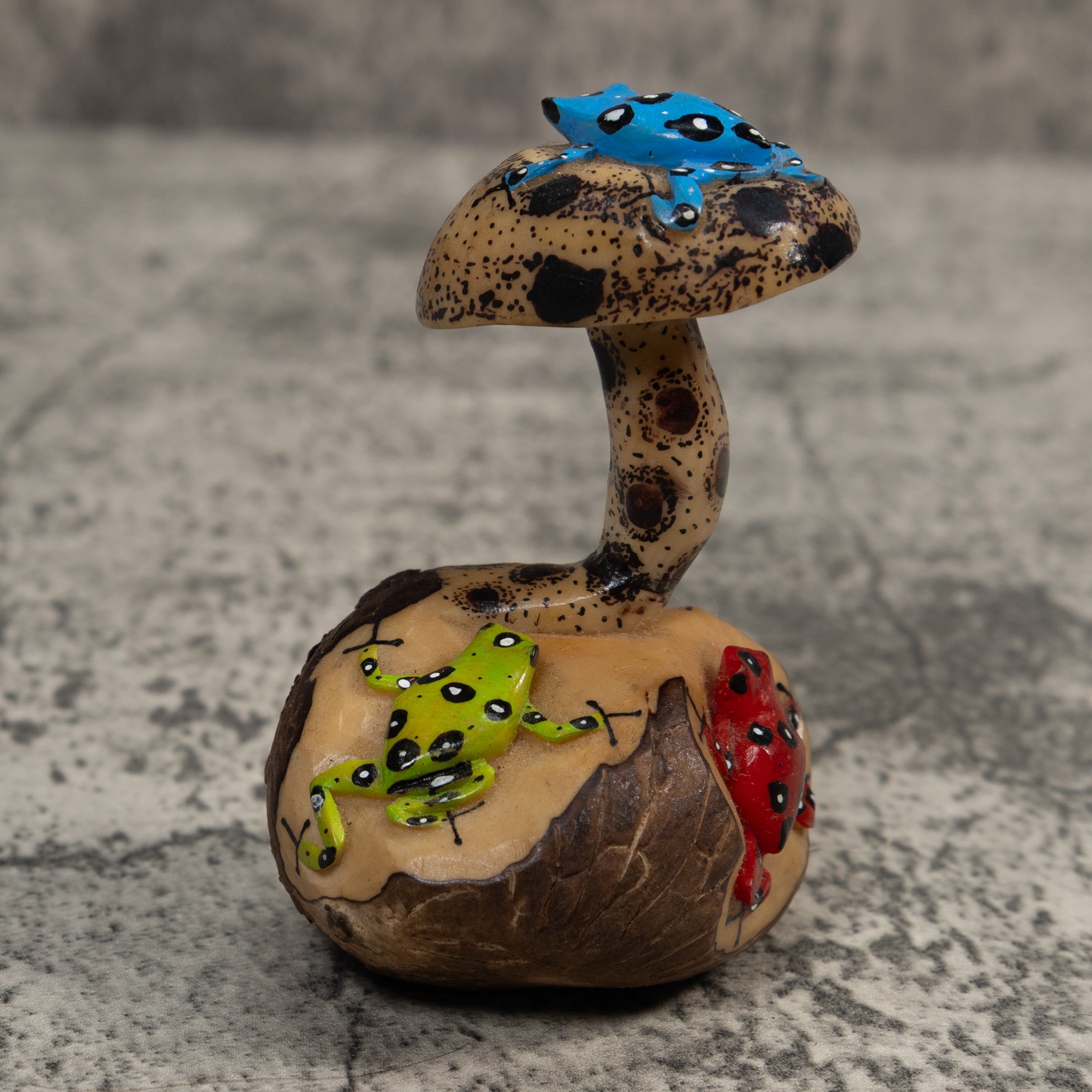 Multiple Poison Dart Frog And Mushroom Tagua Carving