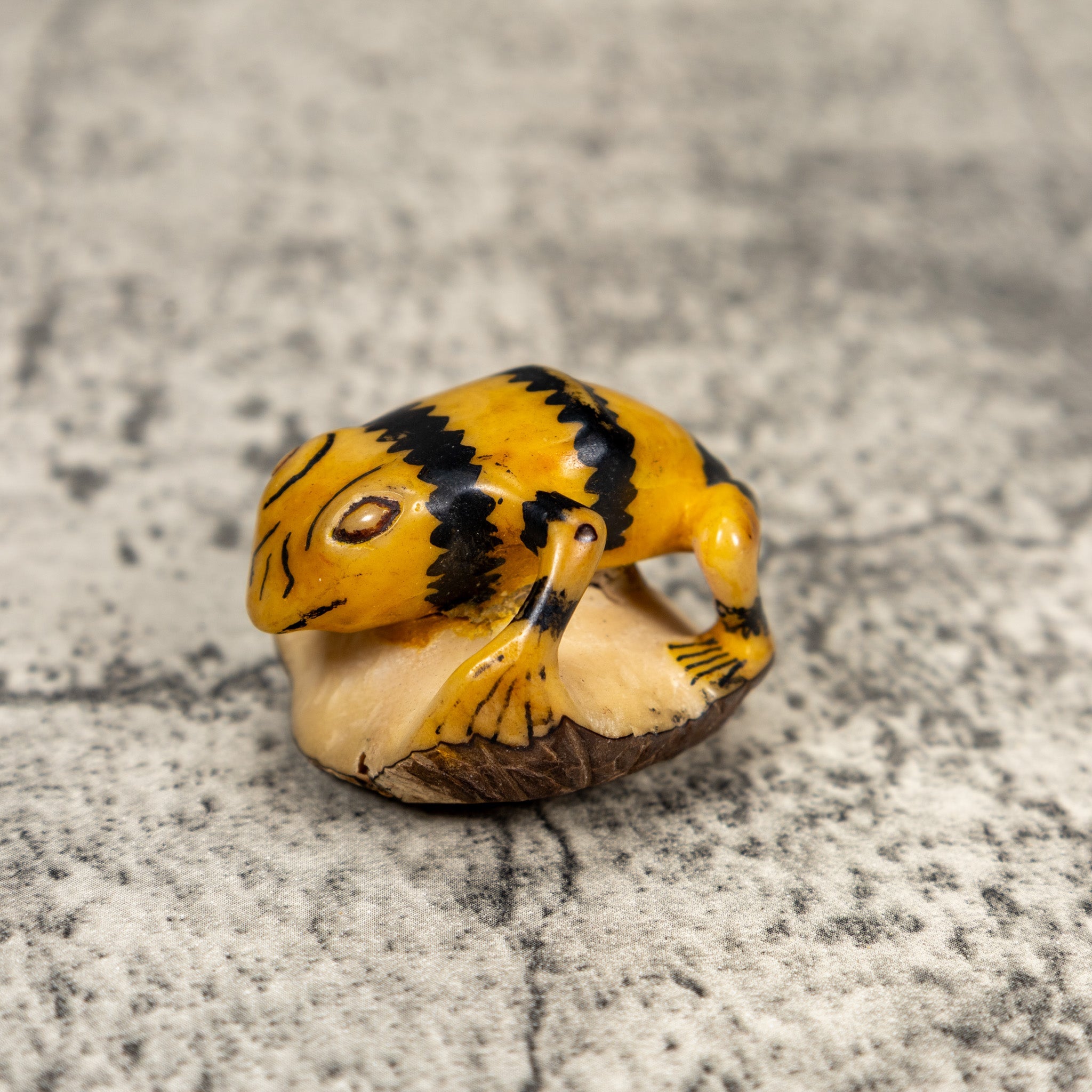 Vintage Black And Gold Poison Dart Frog Tagua Carving