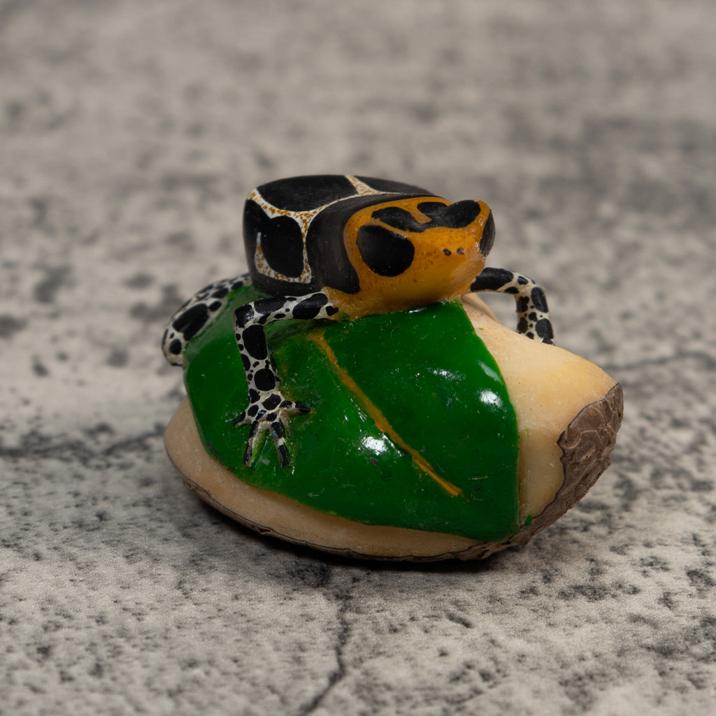 White Orange And Black Poison Dart Frog Tagua Carving