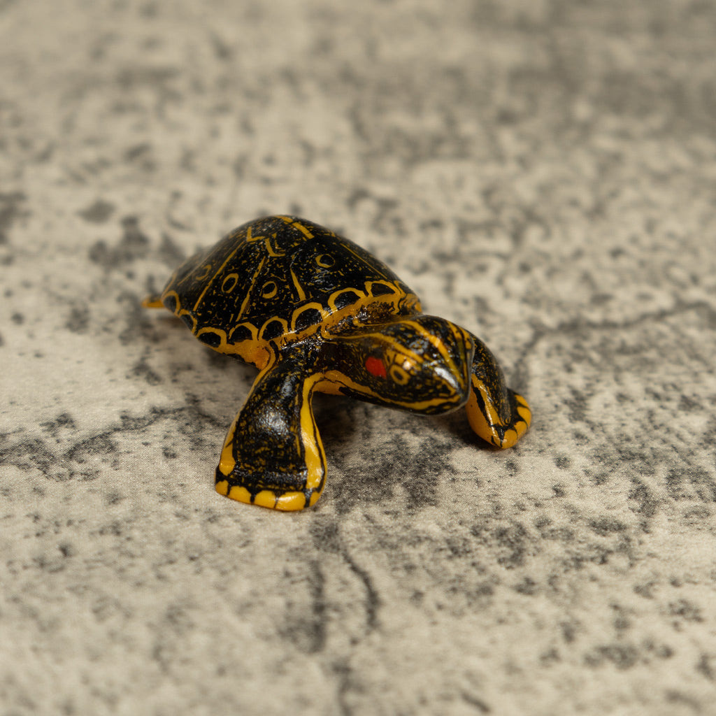Free-Standing Black Gold And Red Tortoise Turtle Tagua Carving