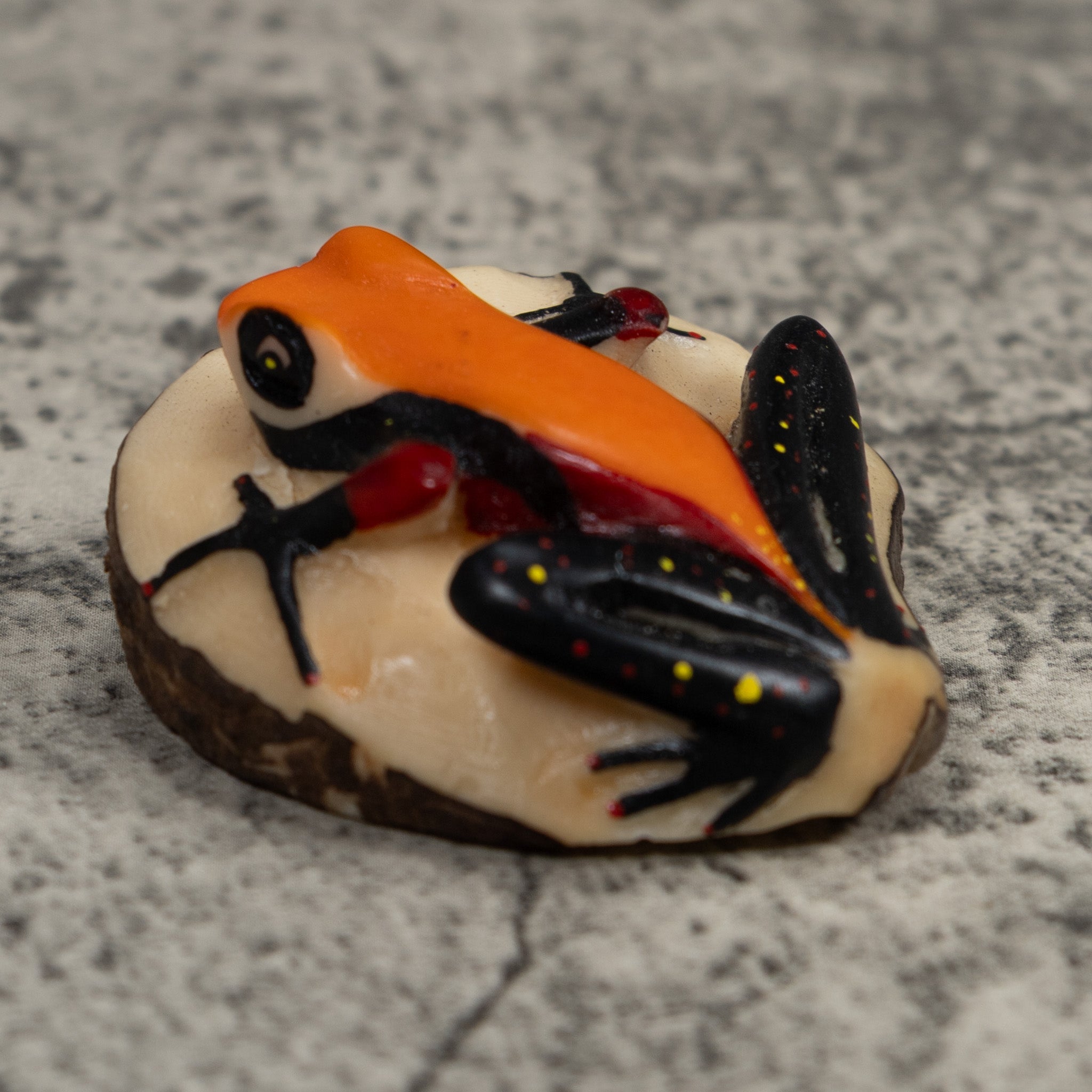 Vintage Orange And Black Frog Tagua Carving