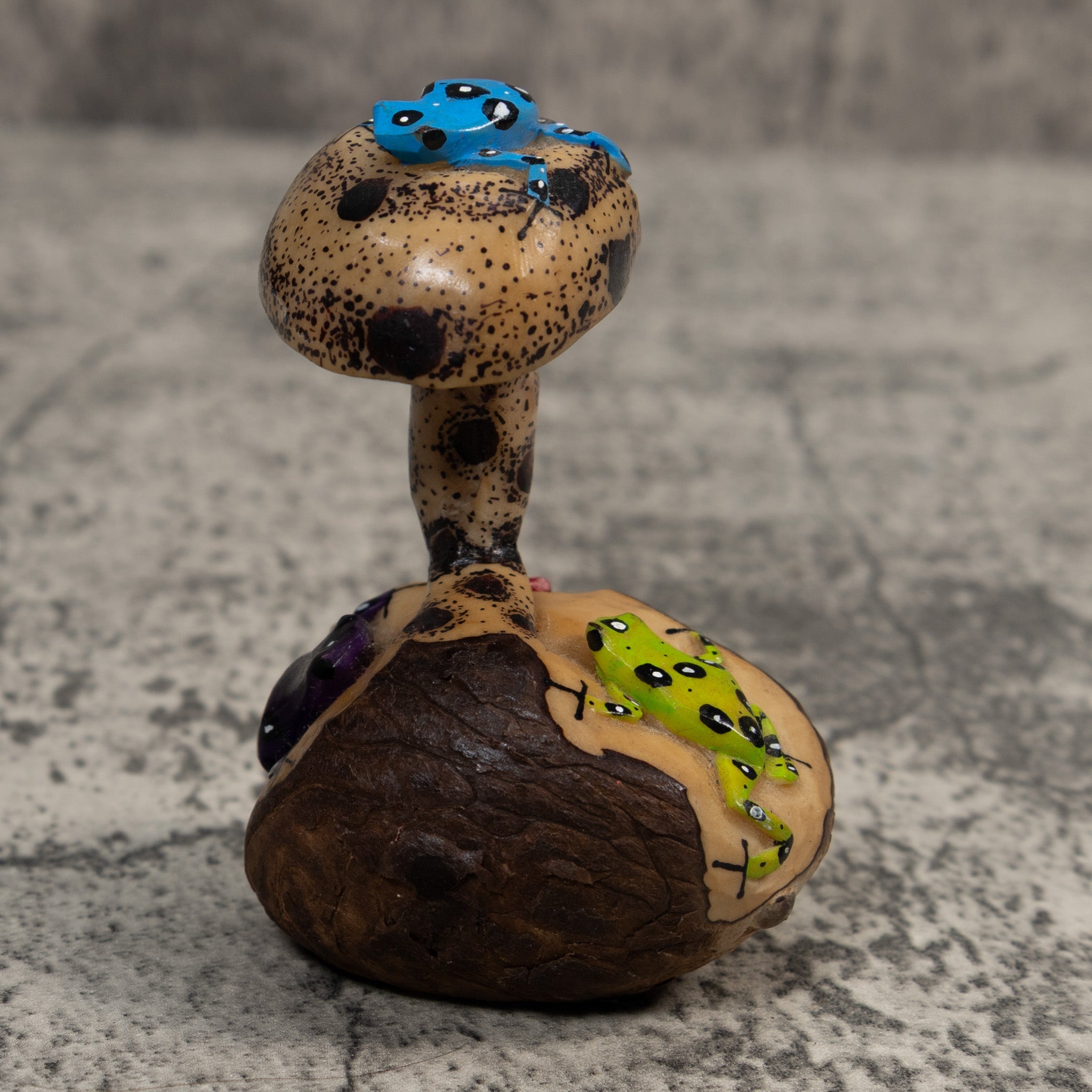 Multiple Poison Dart Frog And Mushroom Tagua Carving
