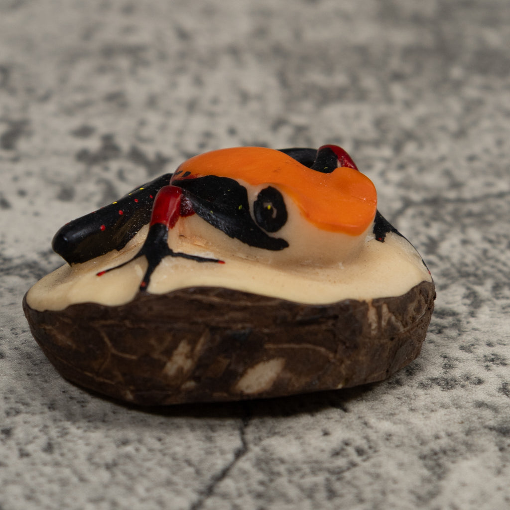 Vintage Orange And Black Frog Tagua Carving