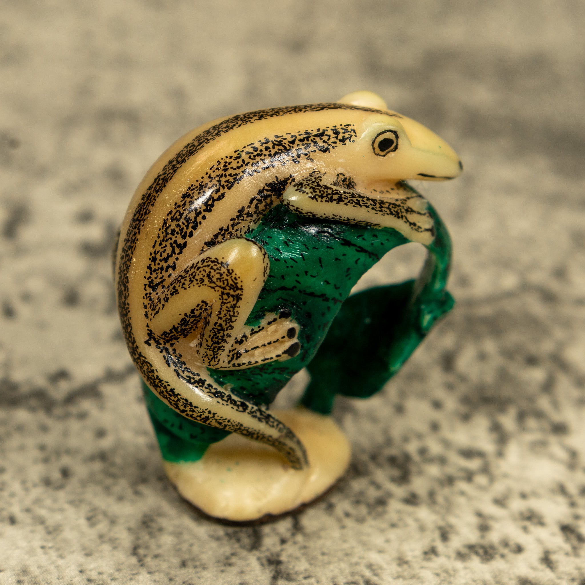 Vintage Gecko Lizard On Leaf Tagua Carving