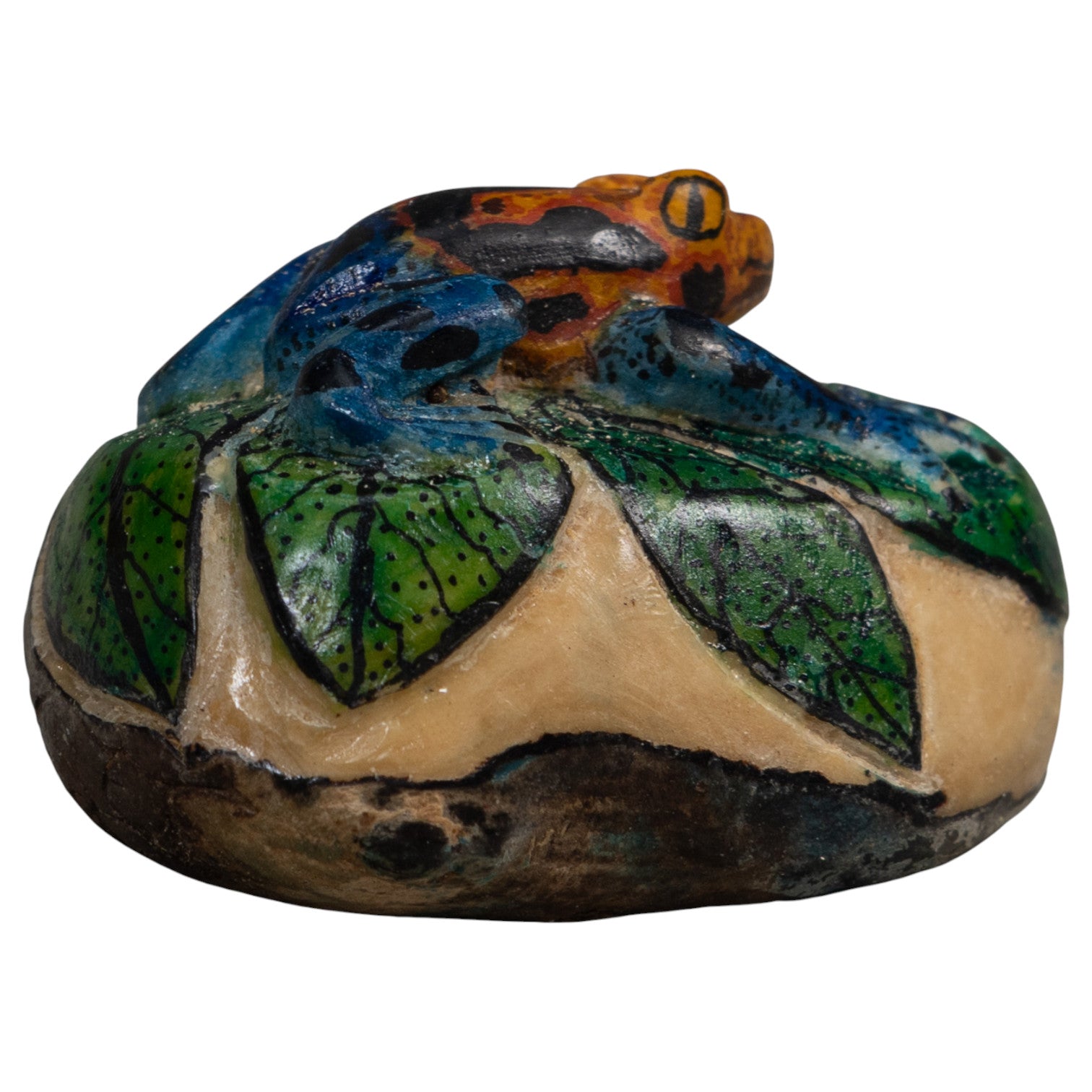 Orange Blue And Black FrogTagua Carving