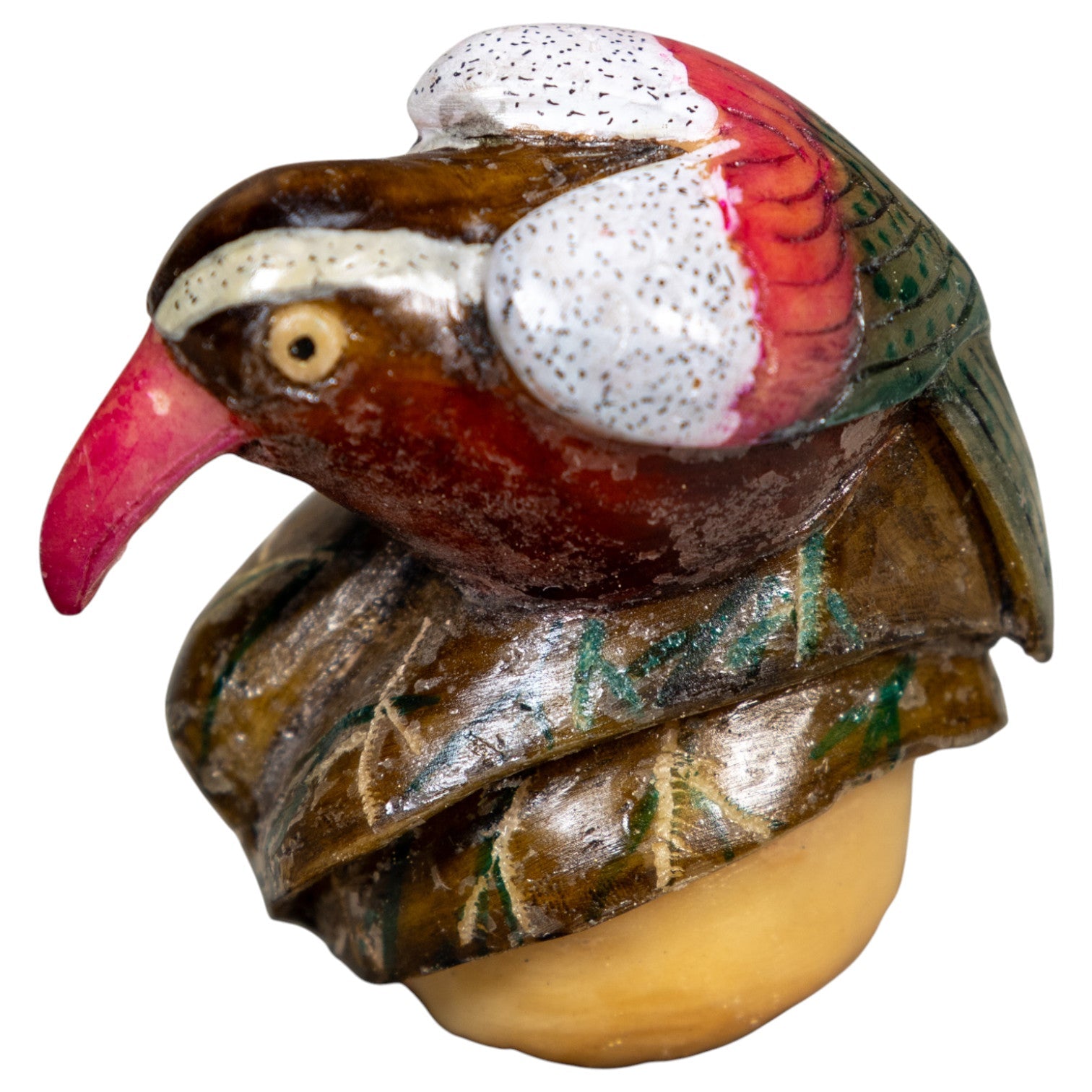Red Brown And Black Bird Tagua Carving