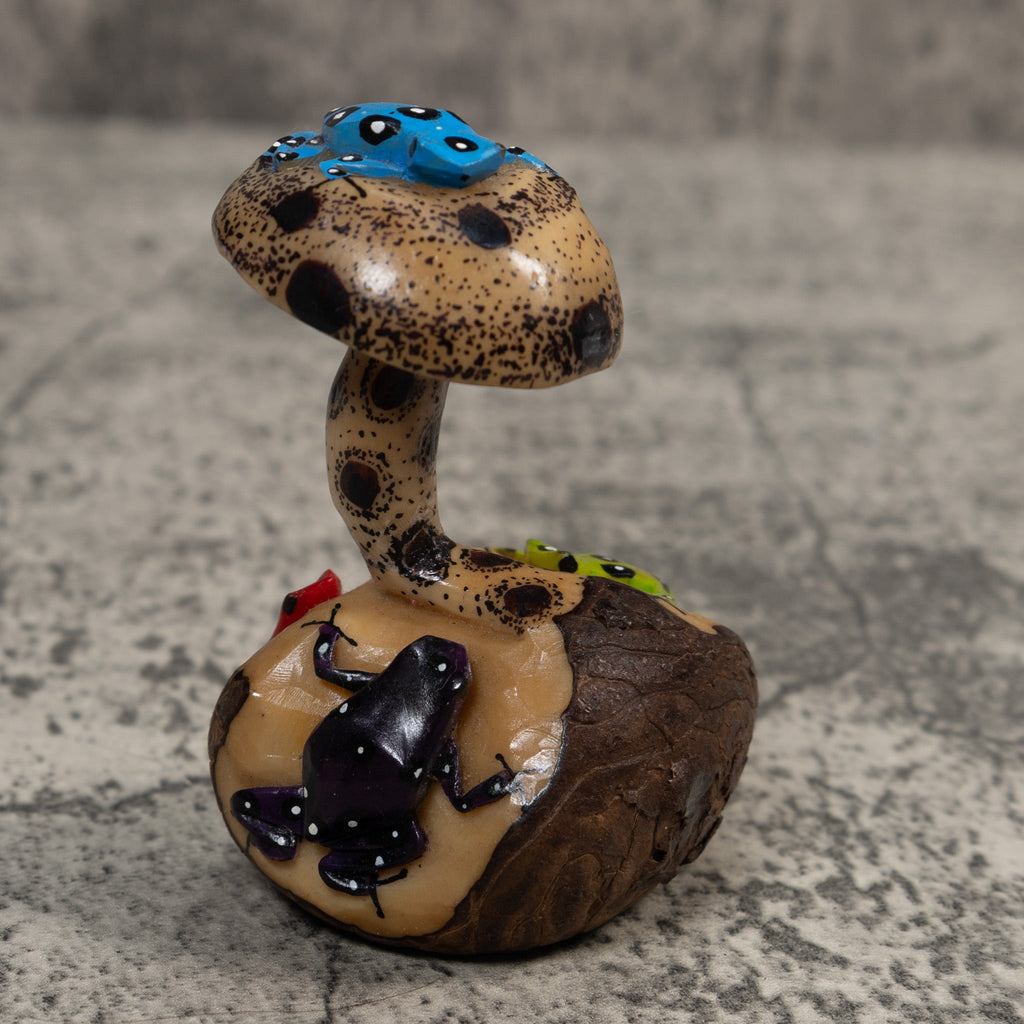 Multiple Poison Dart Frog And Mushroom Tagua Carving