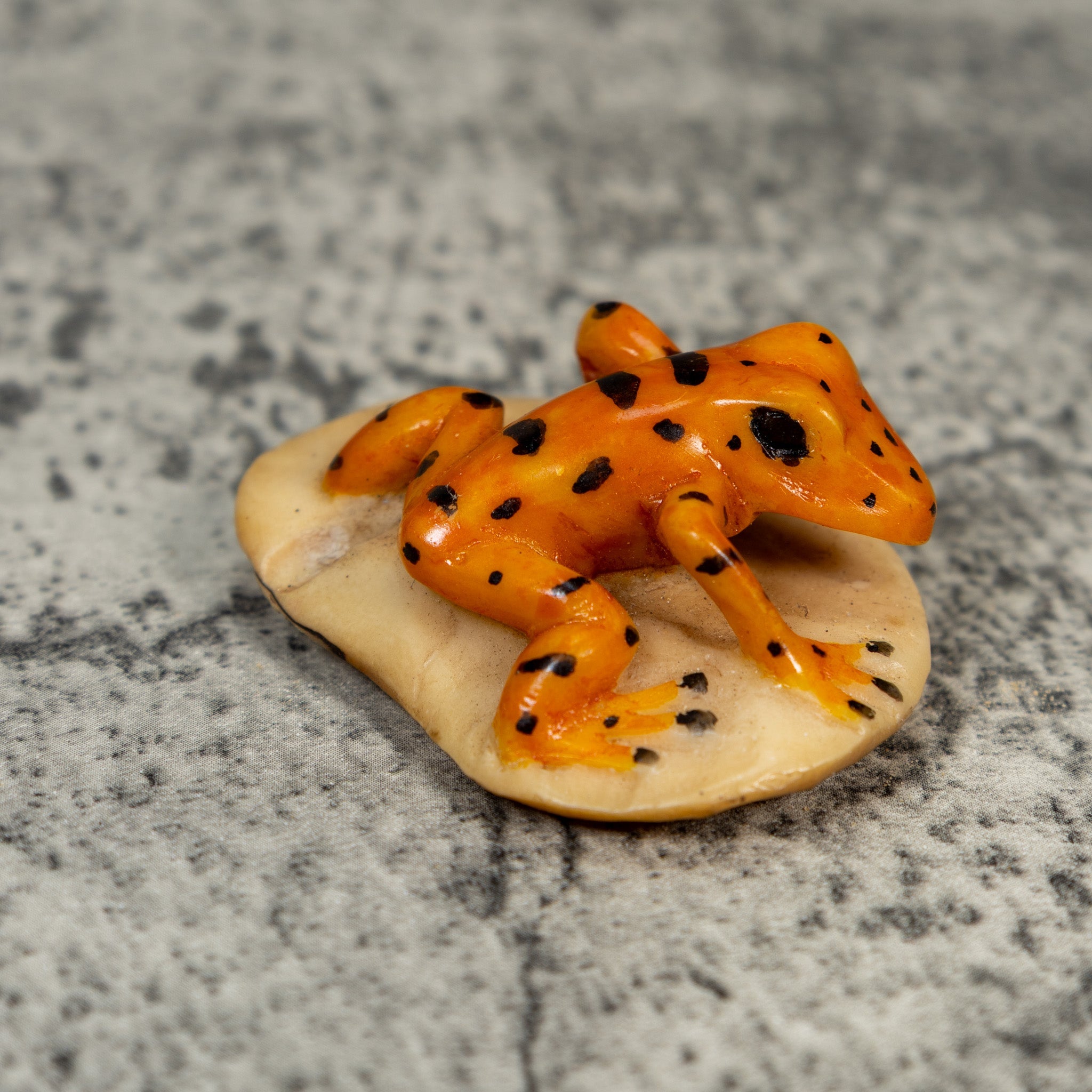 Vintage Orange And Black Frog Tagua Carving