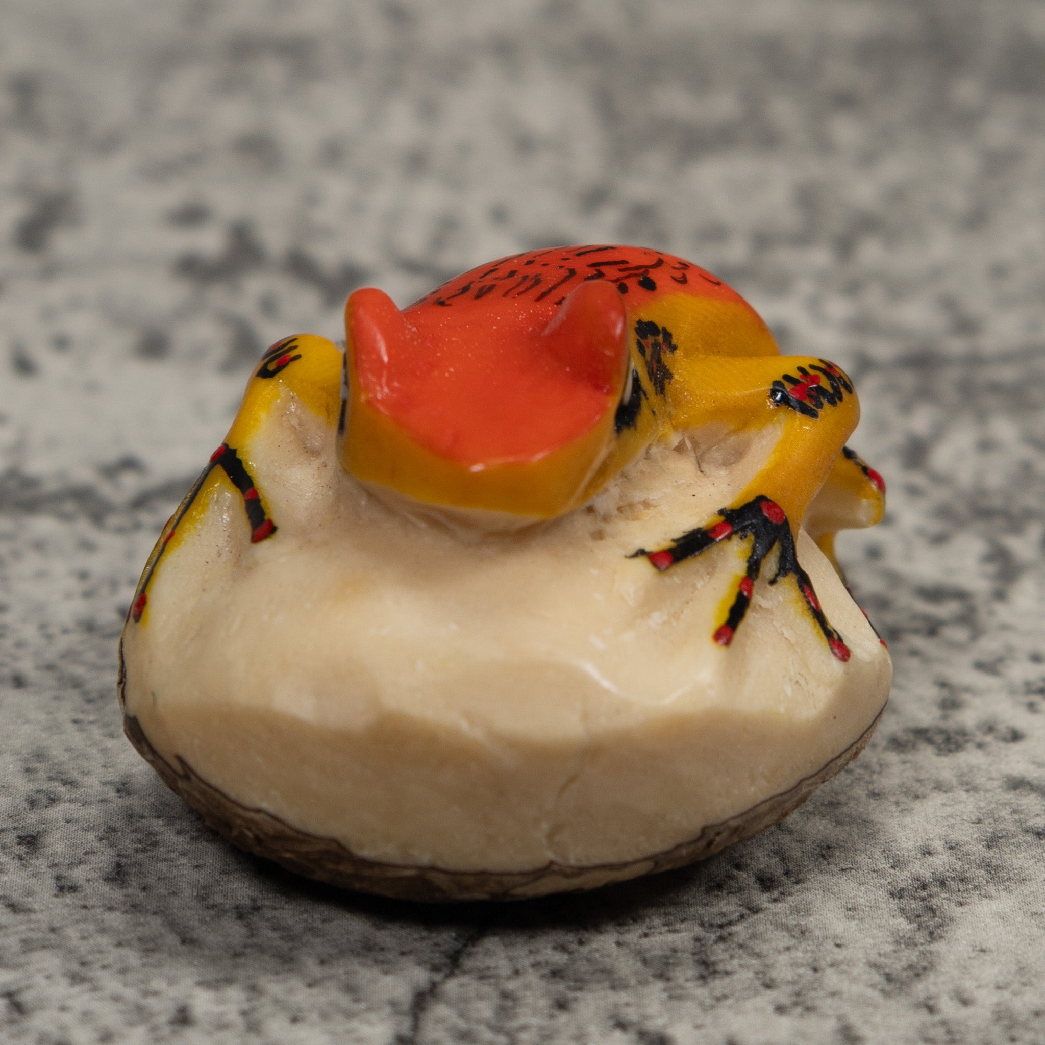 Vintage Orange And Black Frog Tagua Carving