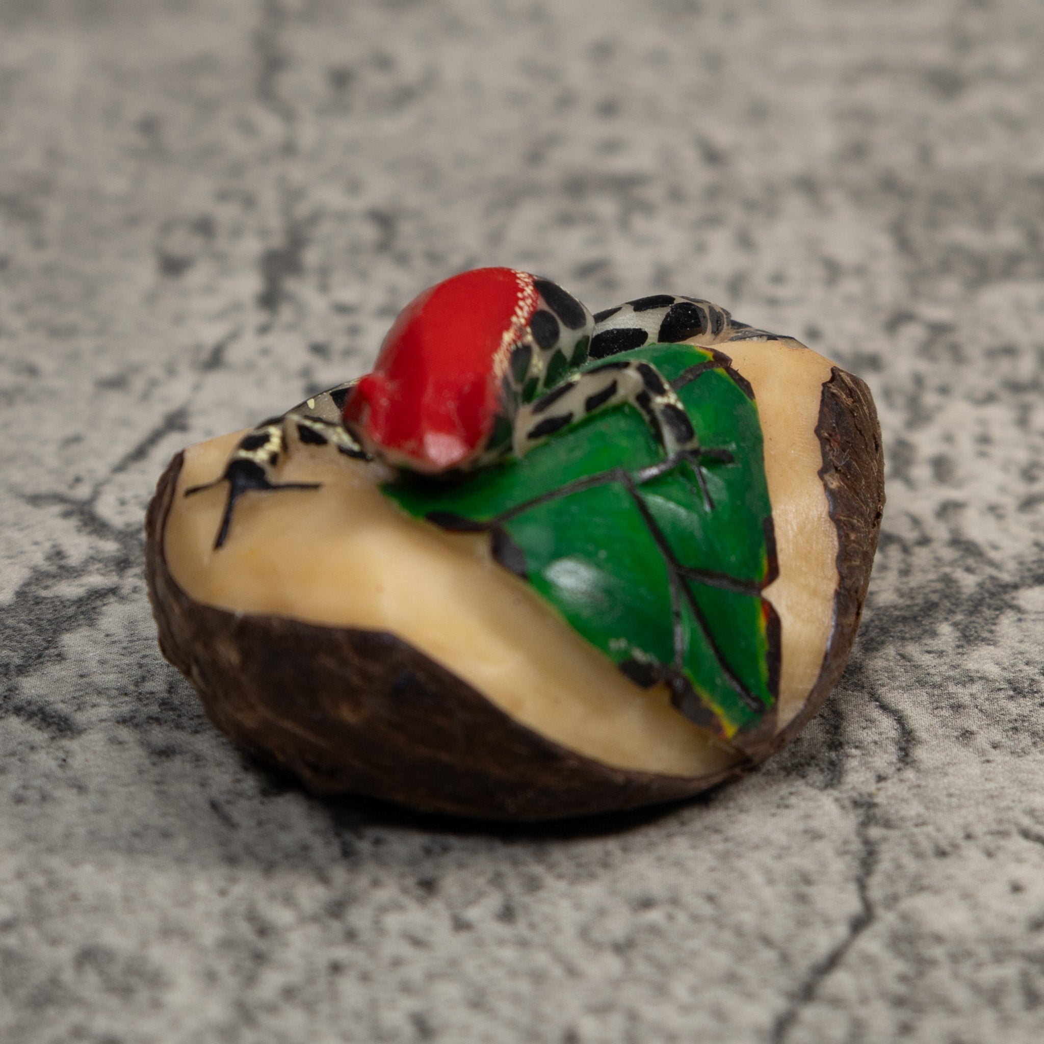 White Red And Black Poison Dart Frog Tagua Carving