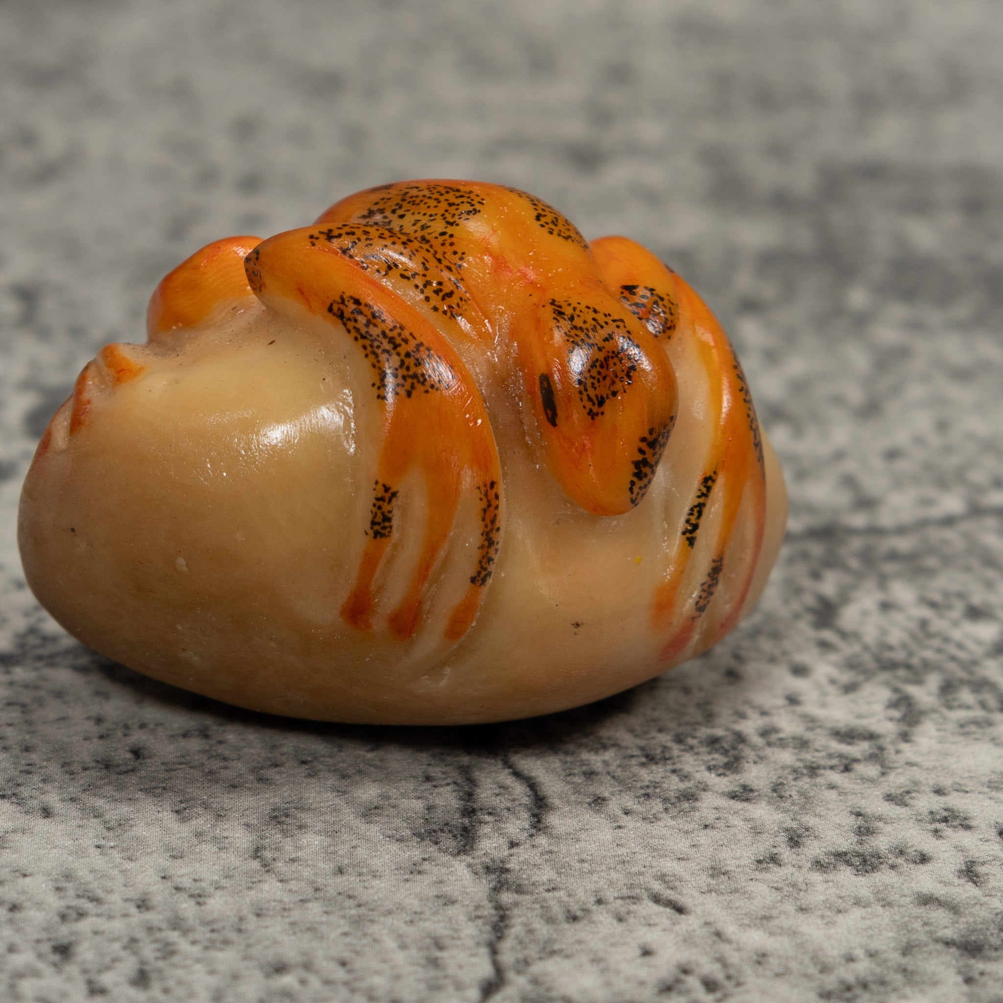 Vintage Orange And Black Frog Tagua Carving