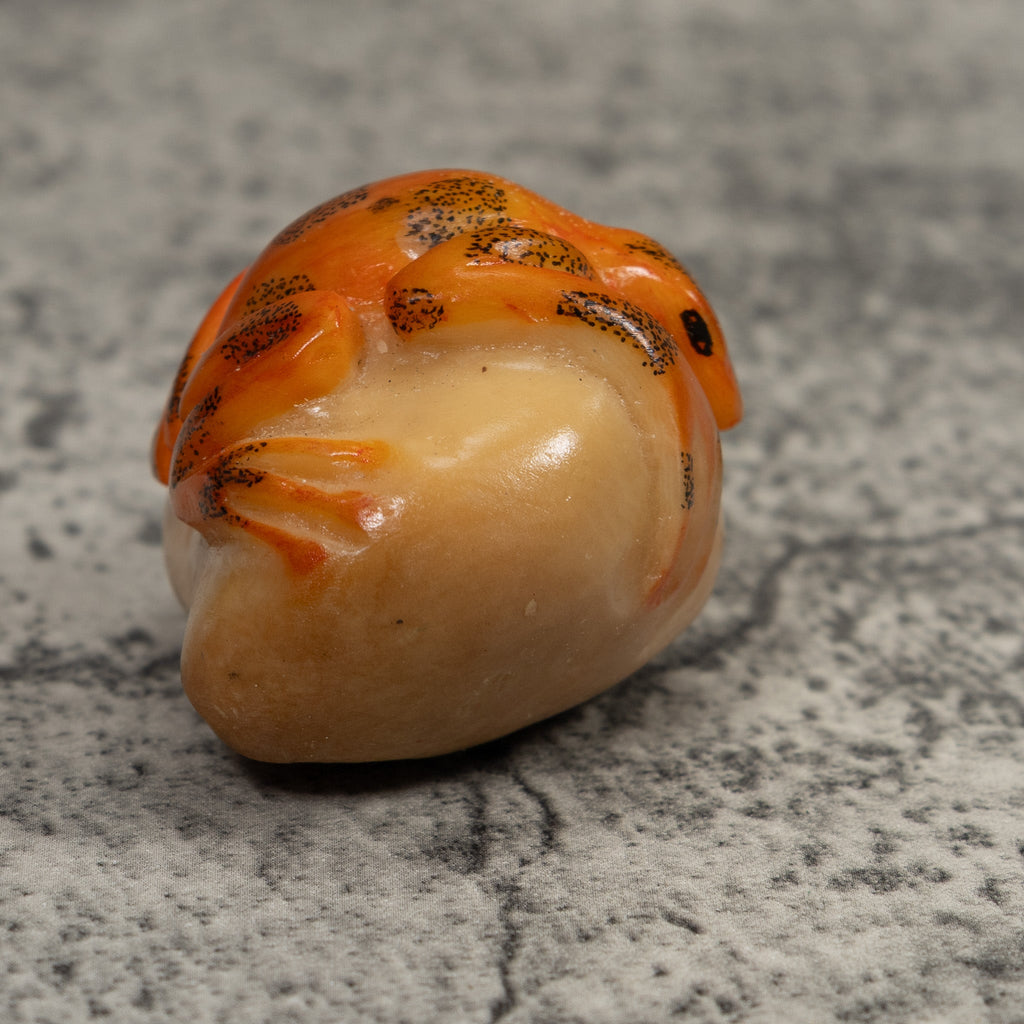 Vintage Orange And Black Frog Tagua Carving