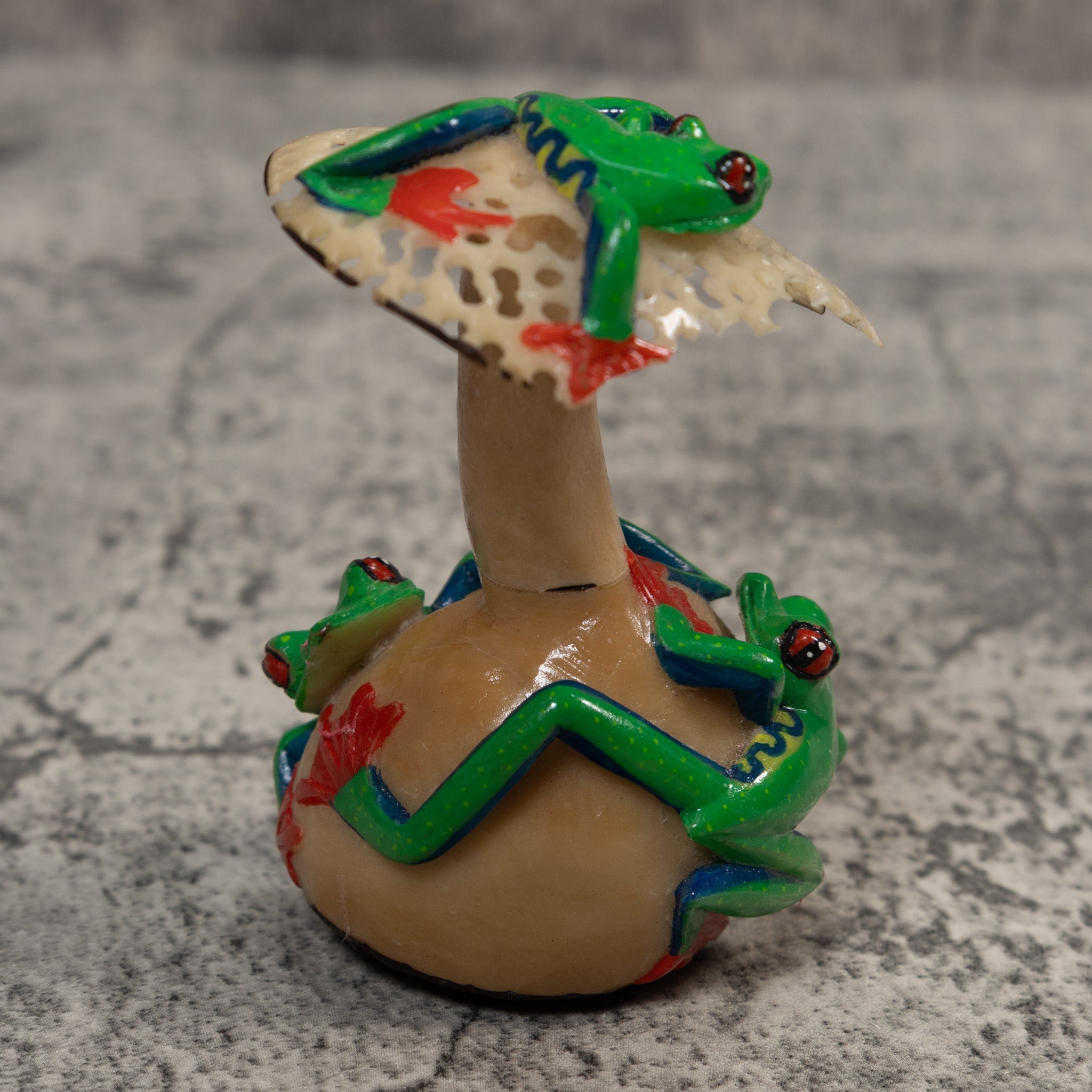 Multiple Tree Frog And Mushroom Tagua Carving