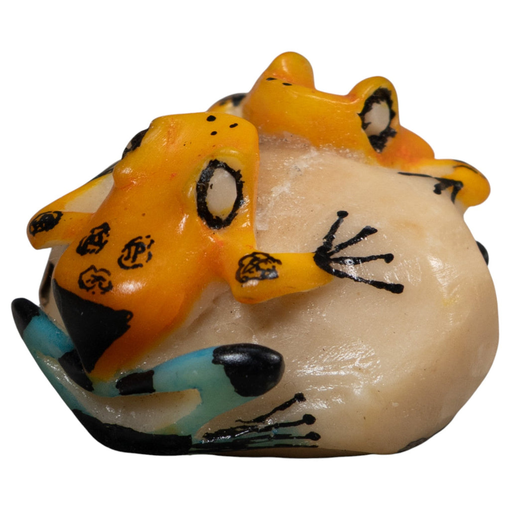 Vintage Double Blue Black And Gold Poison Dart Frog Tagua Carving