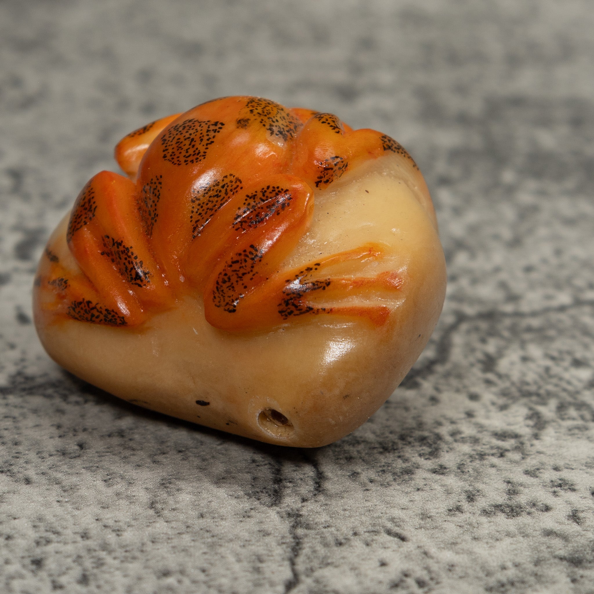 Vintage Orange And Black Frog Tagua Carving