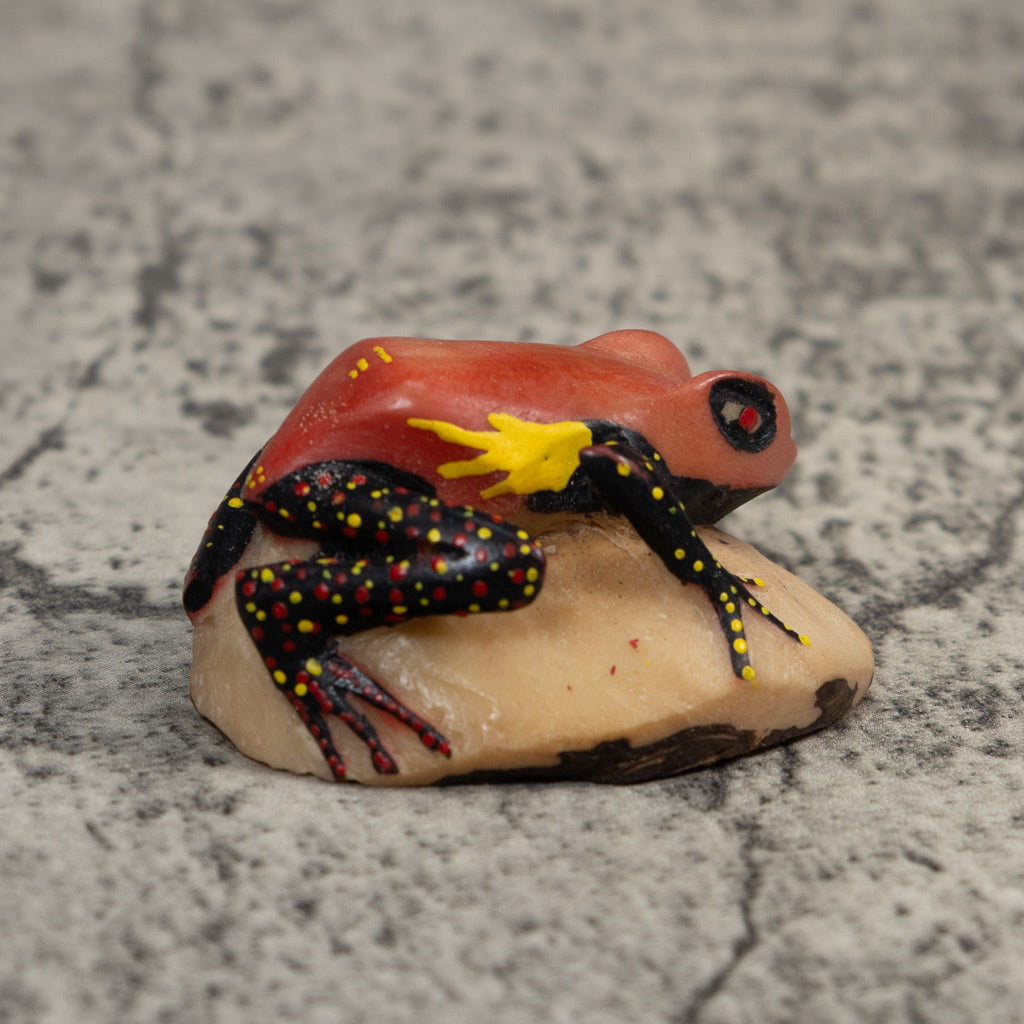 Vintage Black Yellow And Orange Poison Dart Frog Tagua Carving