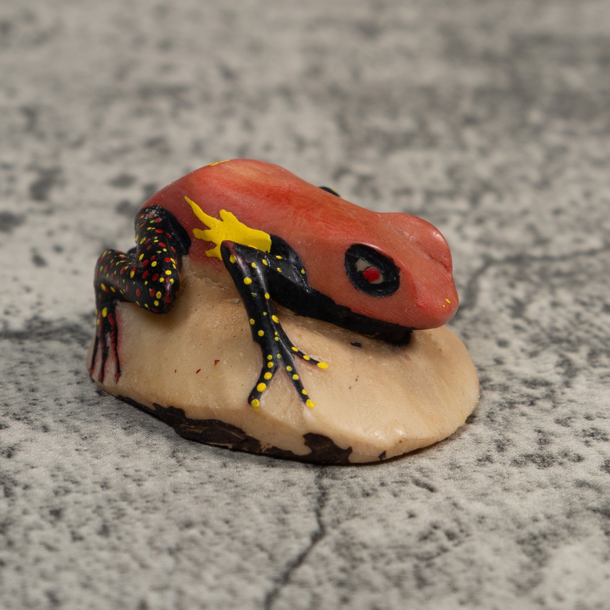 Vintage Black Yellow And Orange Poison Dart Frog Tagua Carving