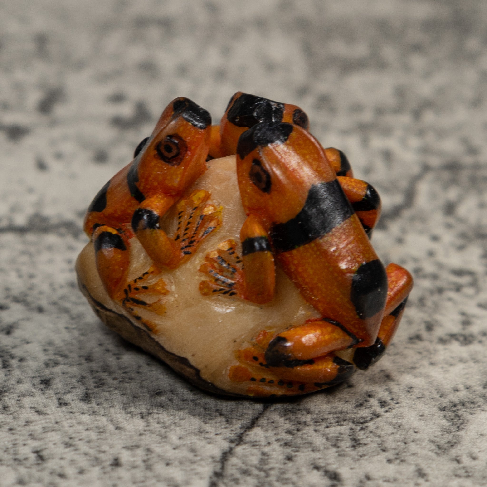 Triple Black And Orange Poison Dart Frog Tagua Carving