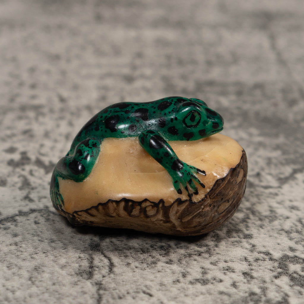 Vintage Green And Black Poison Dart Frog Tagua Carving