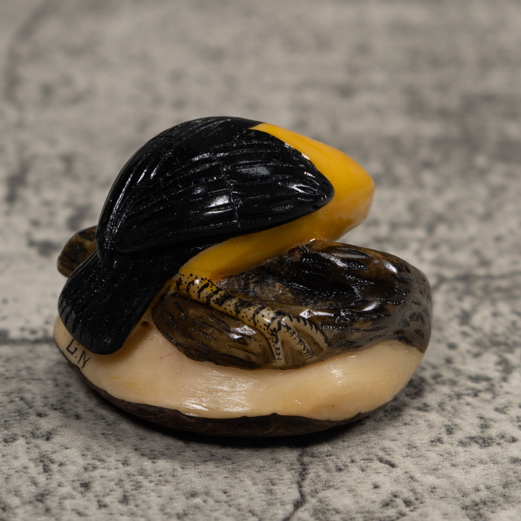 Black And Yellow Oriole Bird Tagua Carving