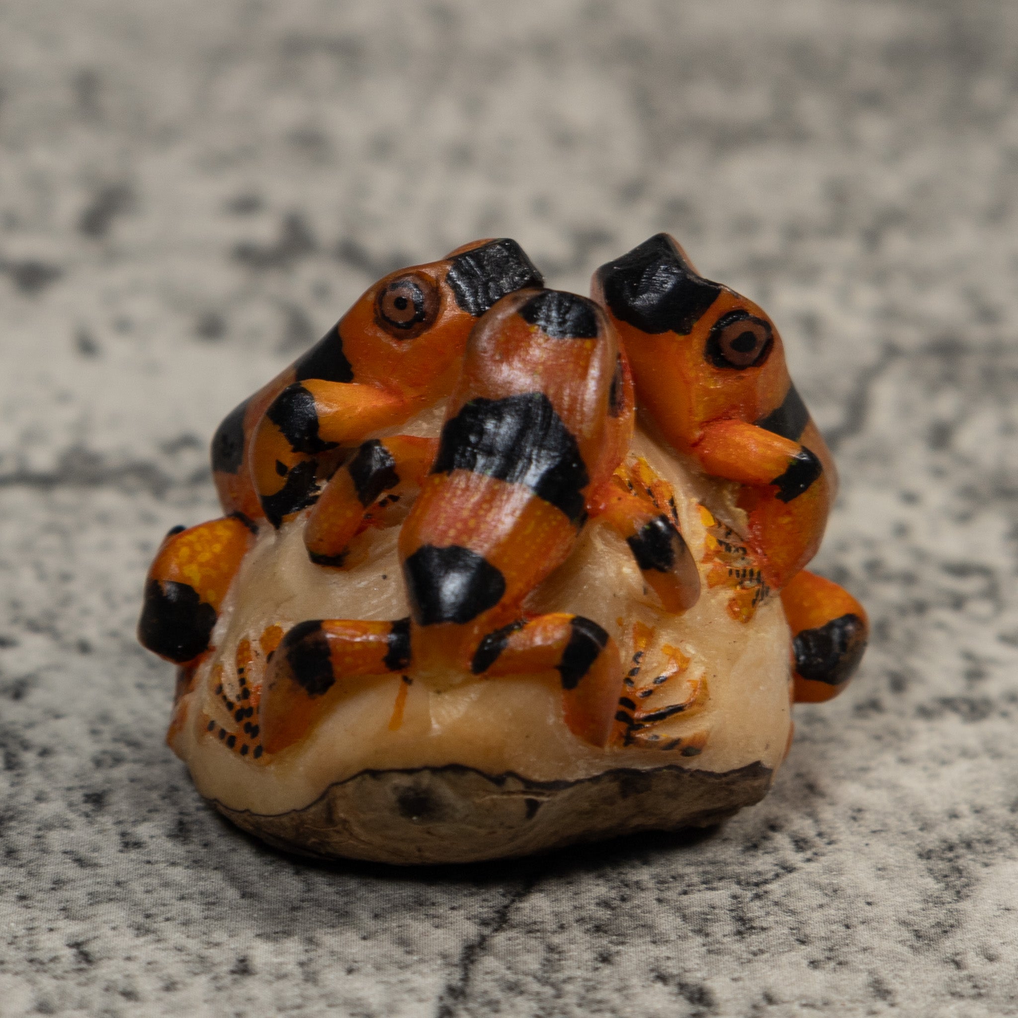 Triple Black And Orange Poison Dart Frog Tagua Carving