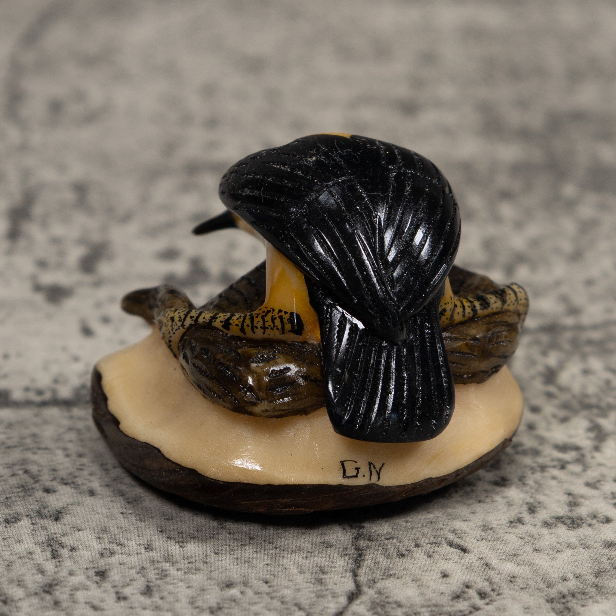 Black And Yellow Oriole Bird Tagua Carving