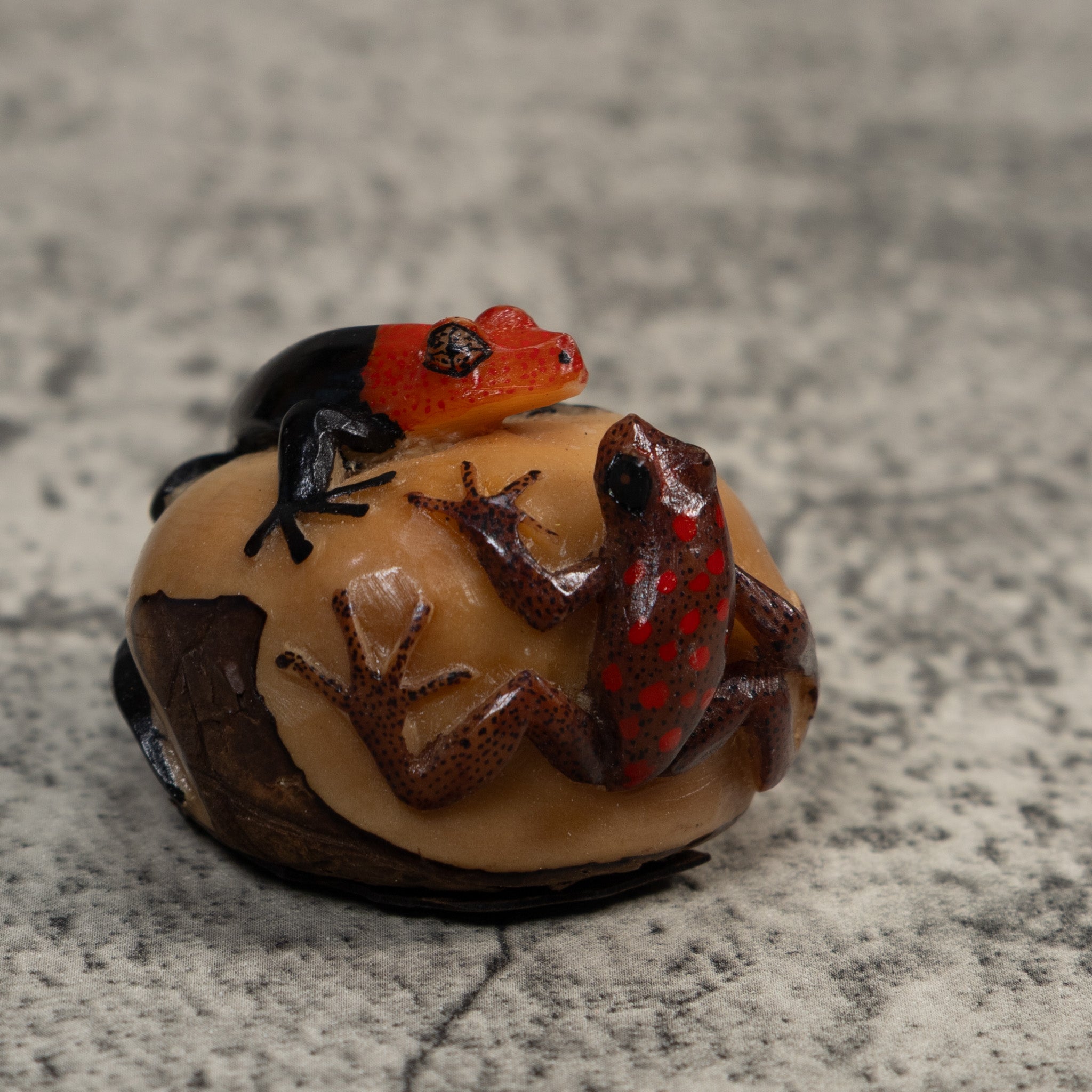 Black Red And Brown Gecko And Frog Tagua Carving