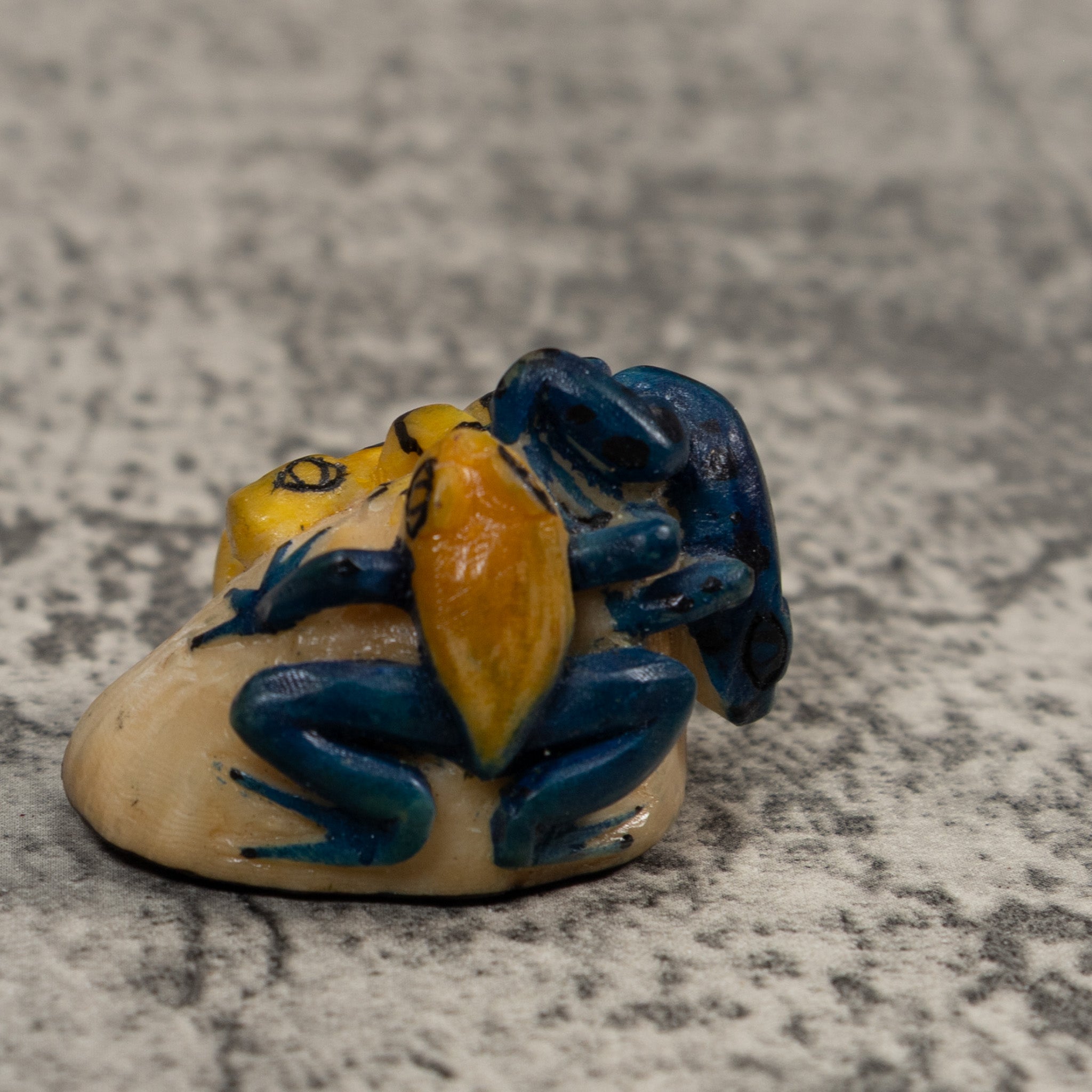 Triple Orange Blue And Yellow Frog Tagua Carving