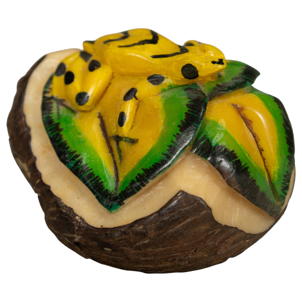 Golden Frog On Leaf Tagua Carving