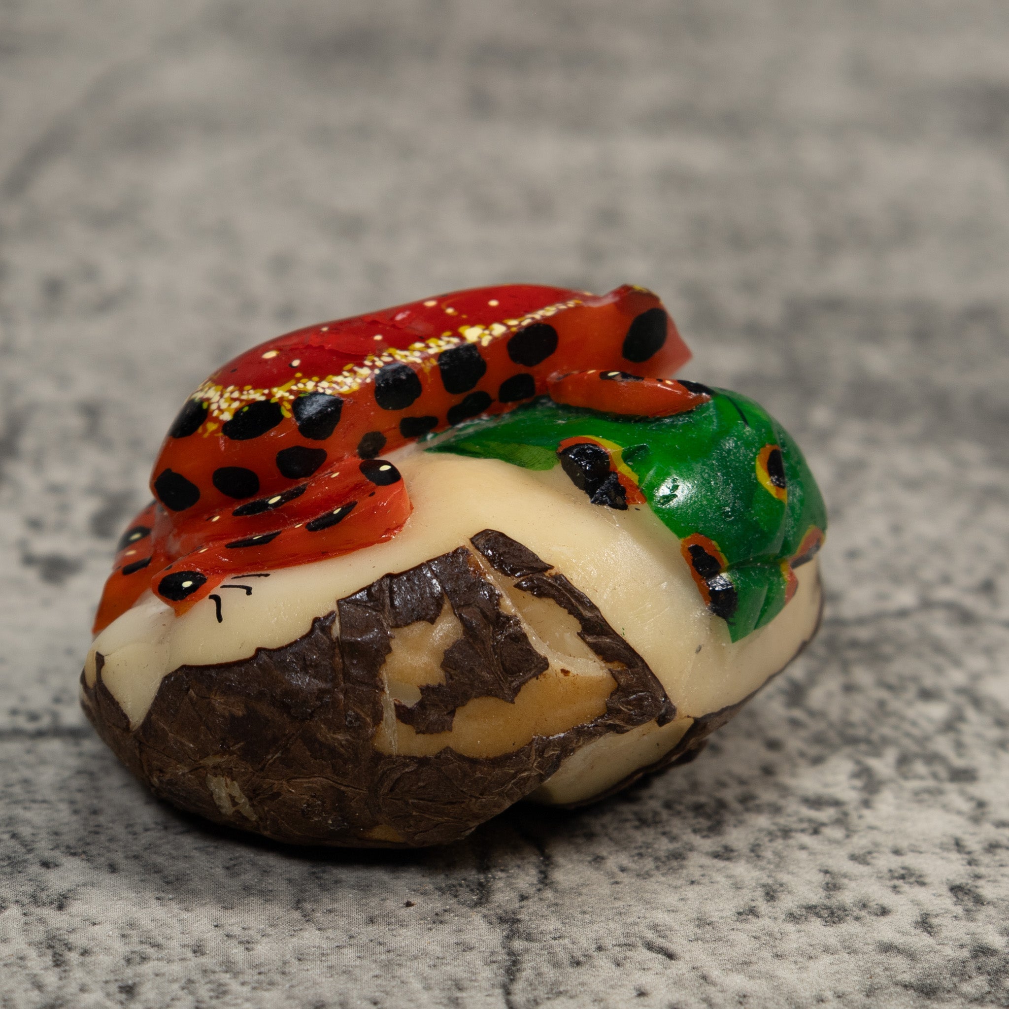 Red Black And Green Poison Dart Frog Tagua Carving