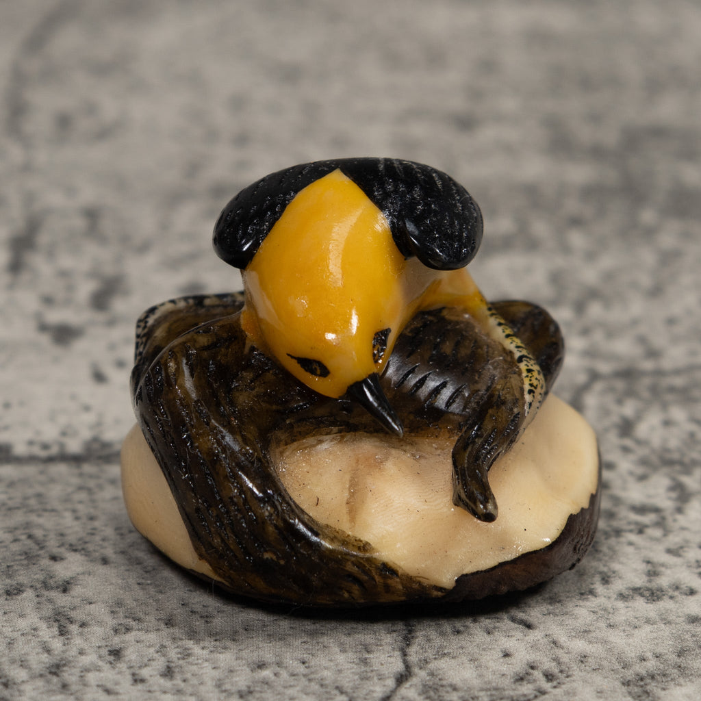 Black And Yellow Oriole Bird Tagua Carving