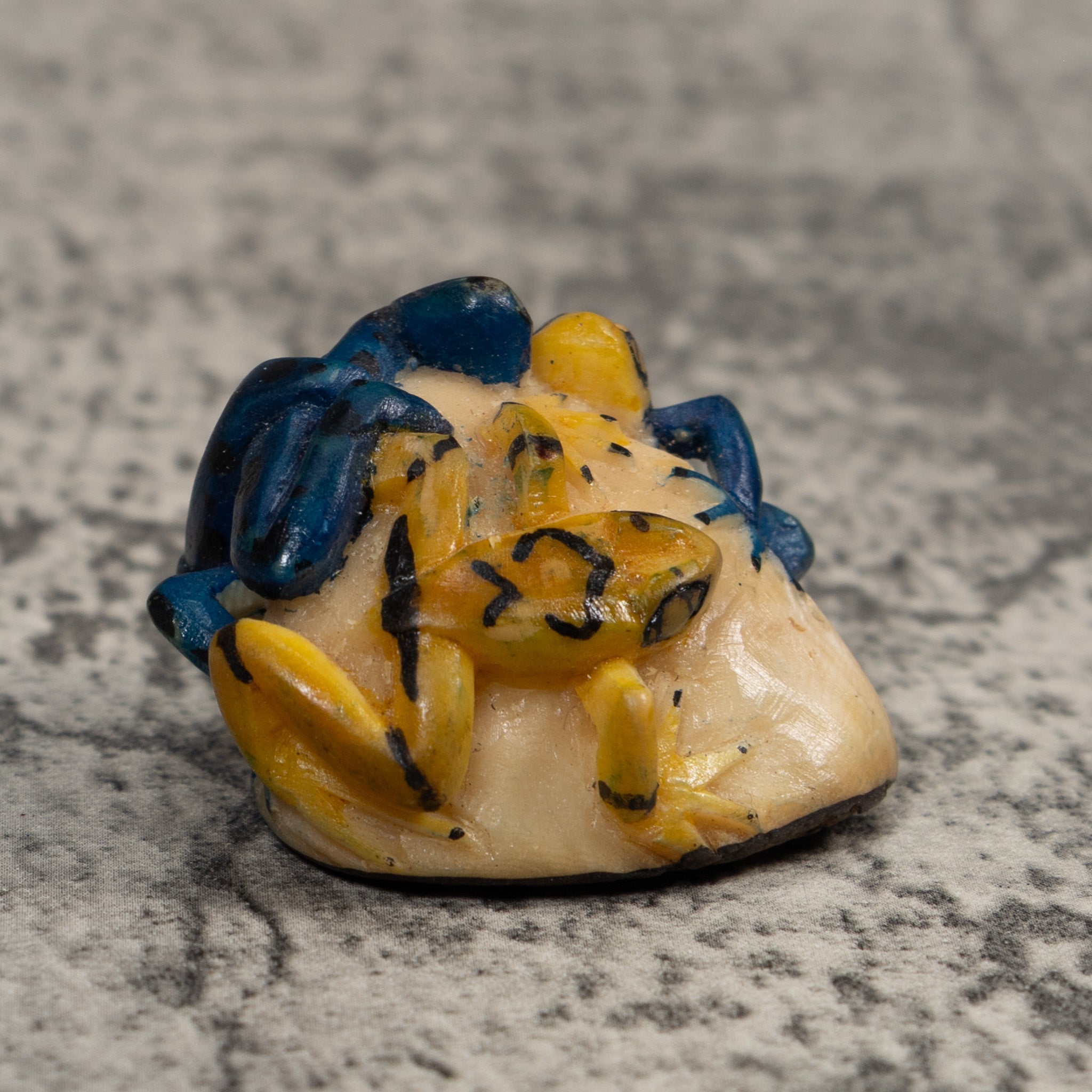 Triple Orange Blue And Yellow Frog Tagua Carving