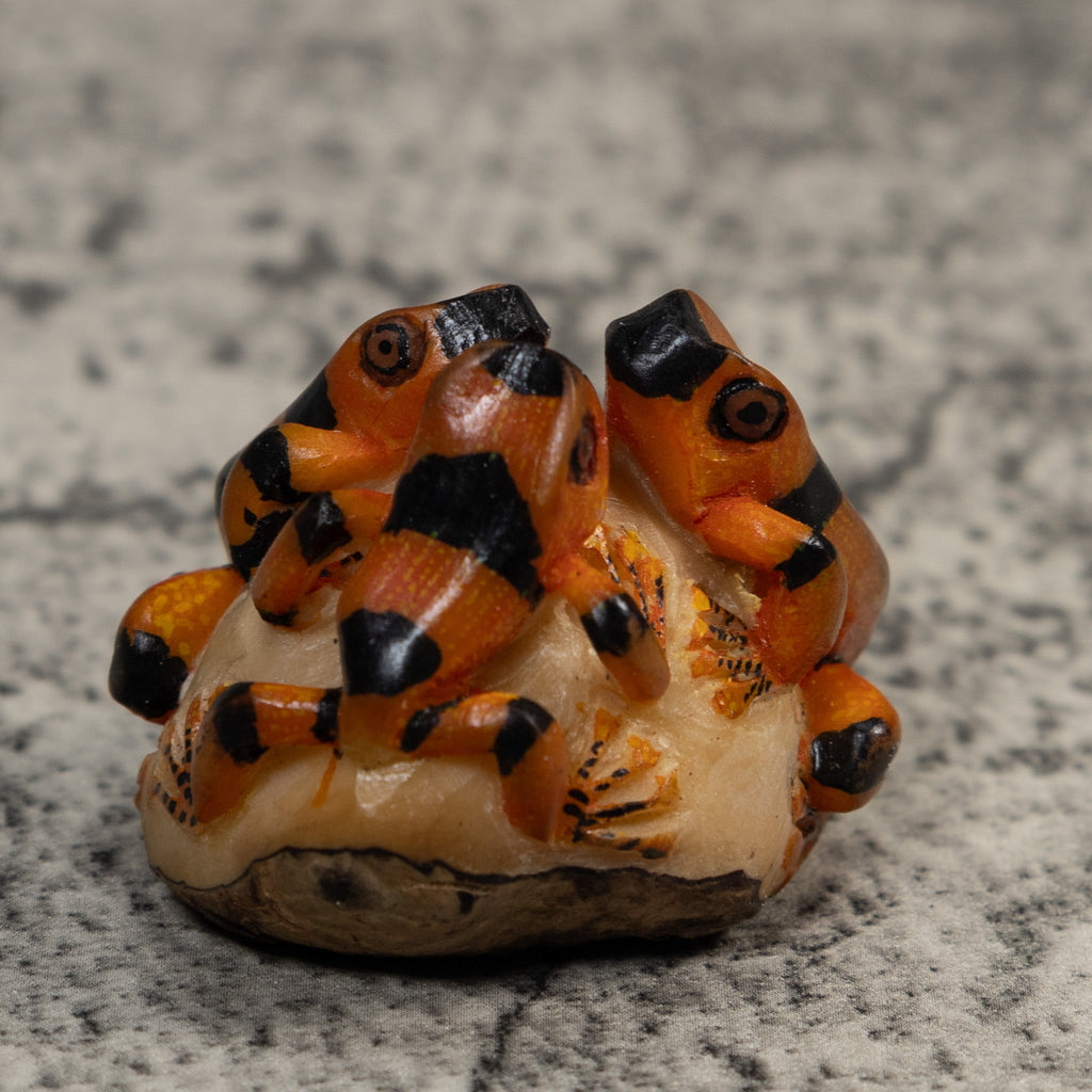 Triple Black And Orange Poison Dart Frog Tagua Carving
