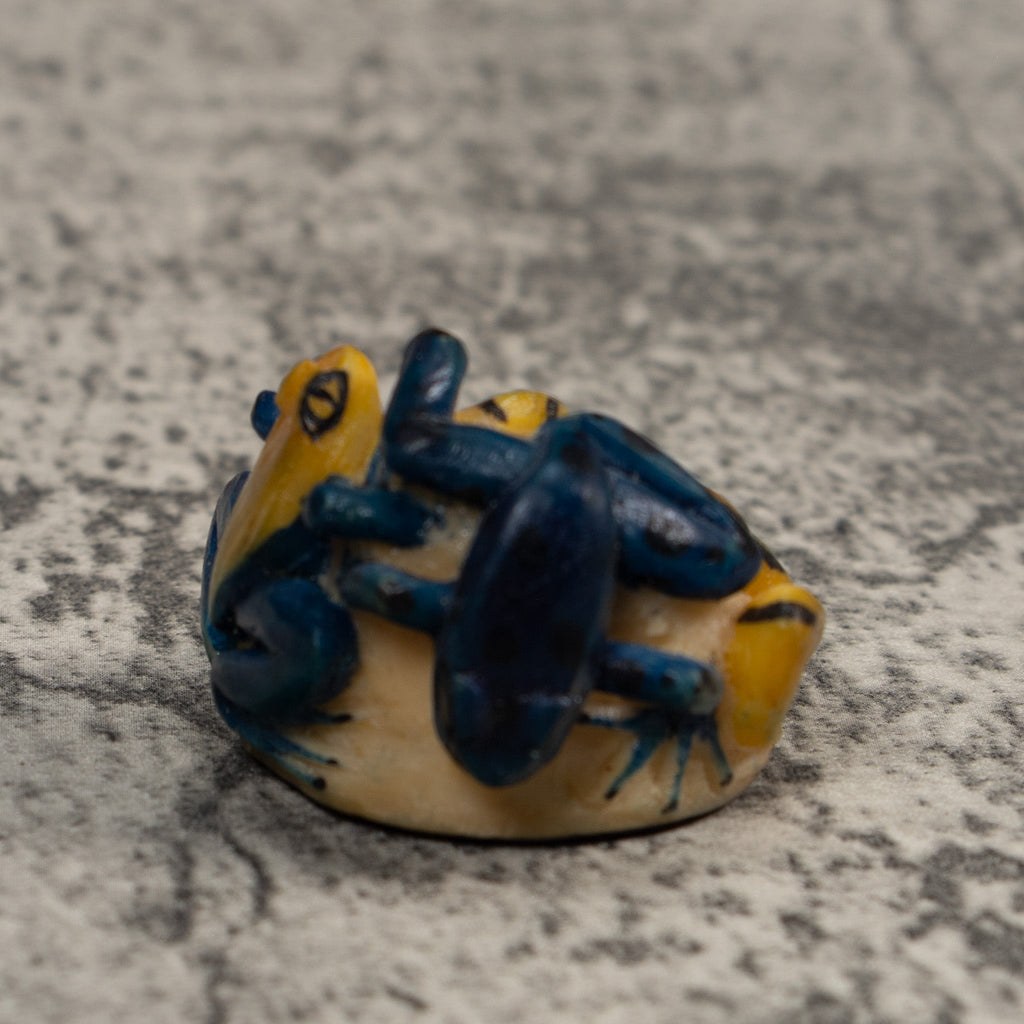 Triple Orange Blue And Yellow Frog Tagua Carving