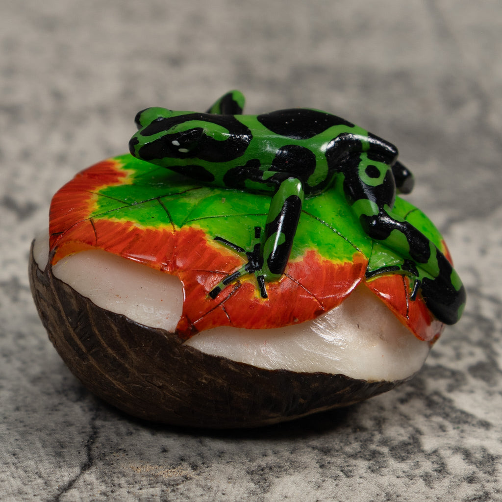 Green And Black Poison Dart Frog Tagua Carving