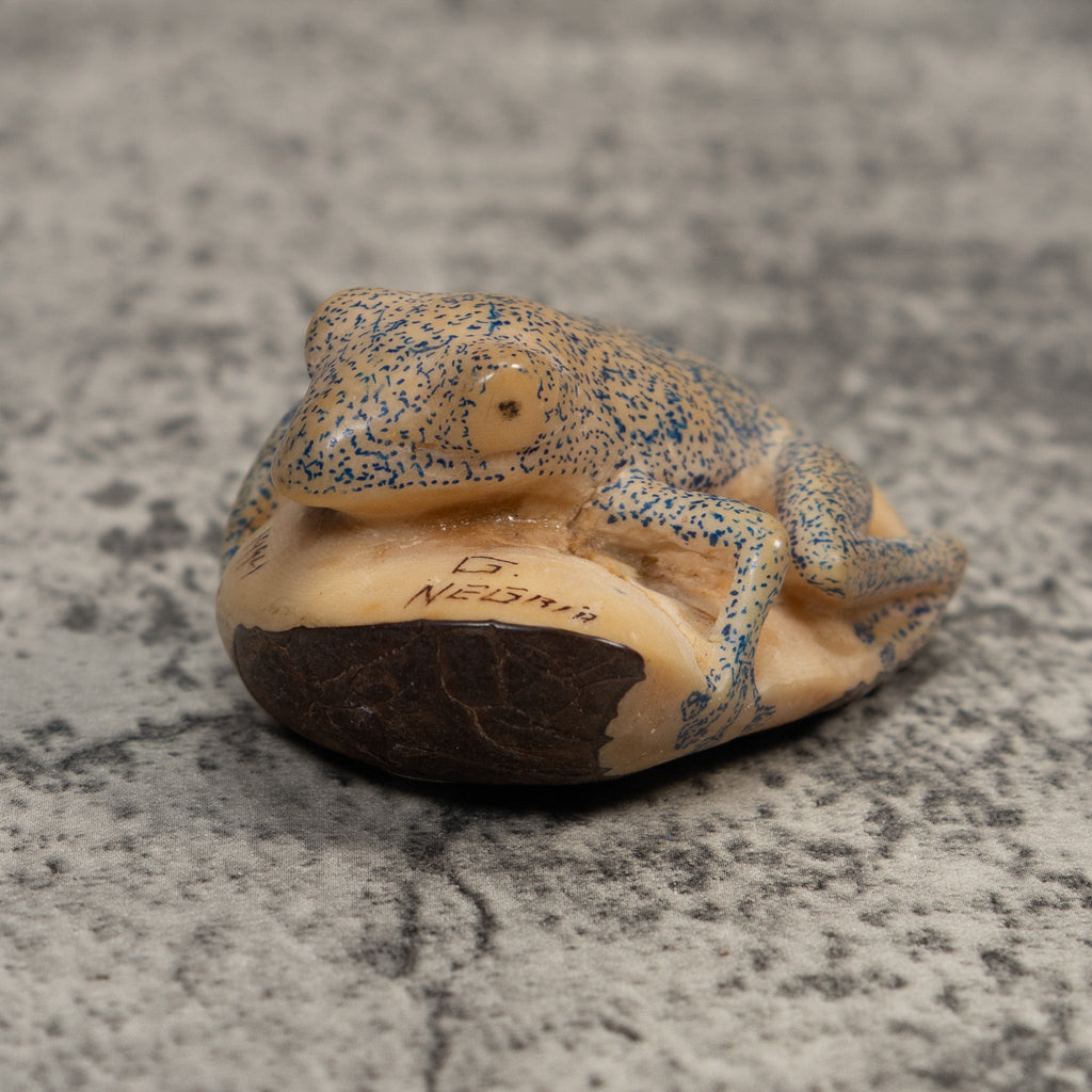 Vintage White And Blue Poison Dart Frog Tagua Carving
