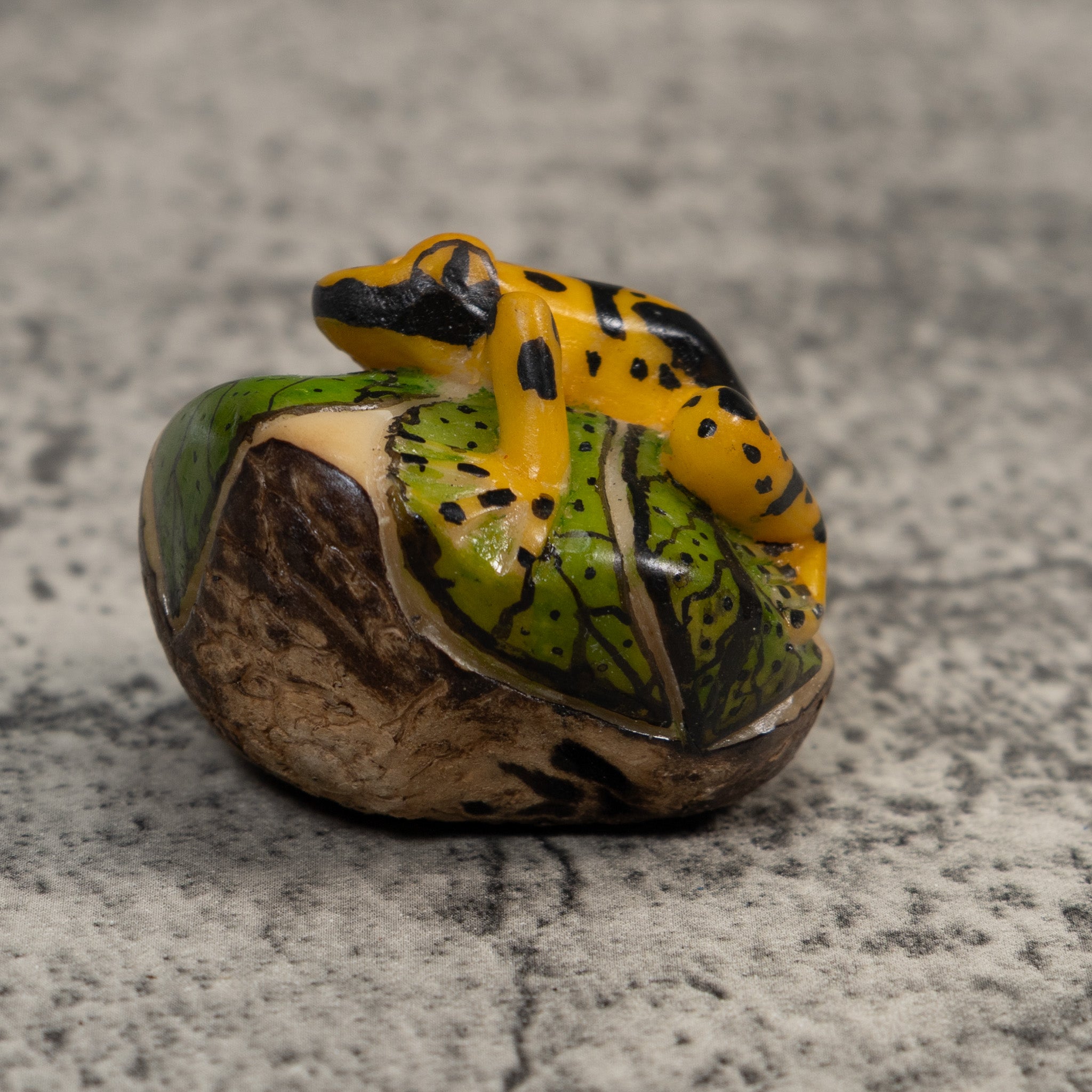Black And Gold Poison Dart Frog Tagua Carving