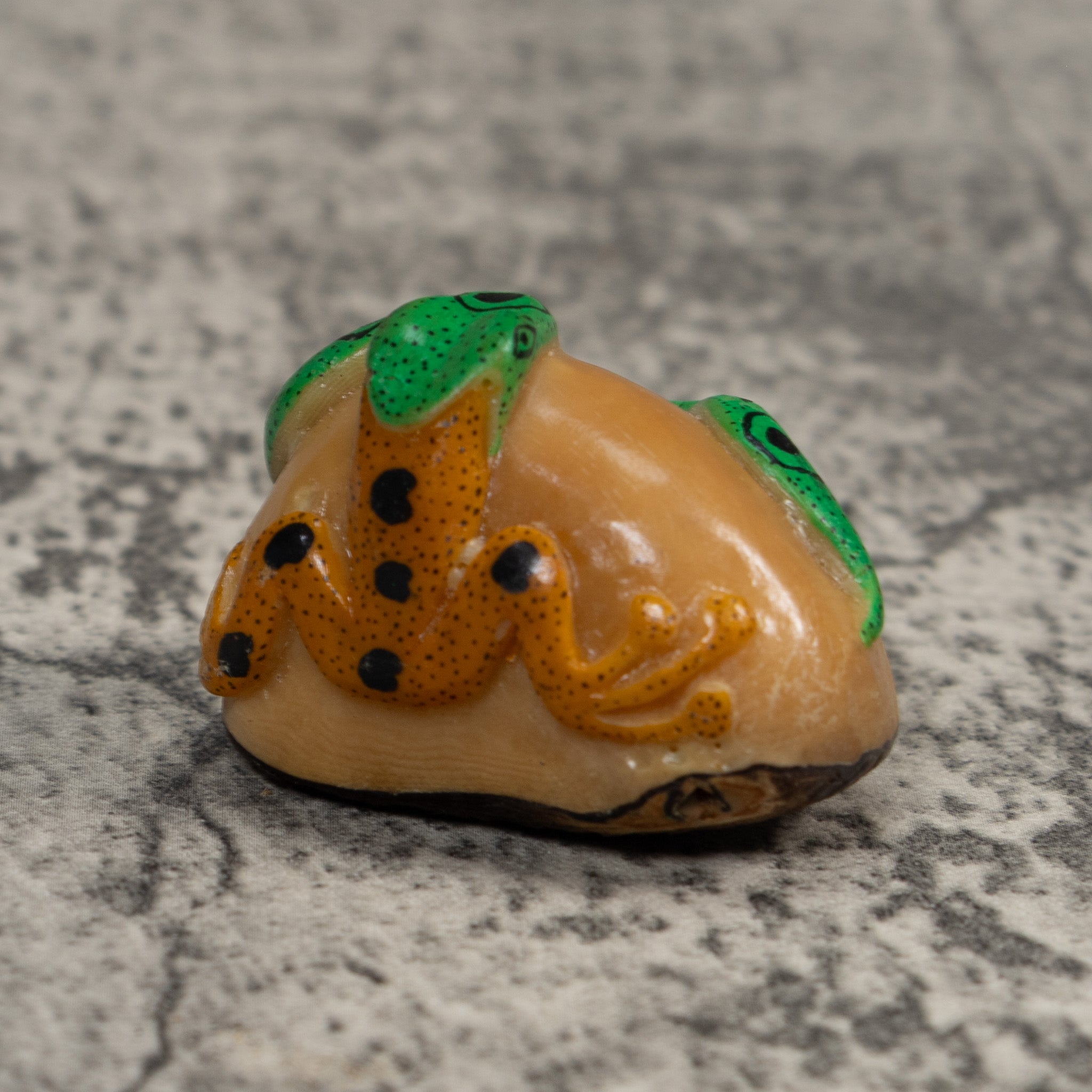 Green And Gold Snake Eating Frog Tagua Carving