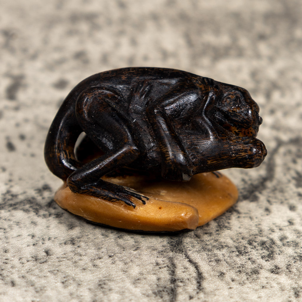 Vintage Howler Monkey On Log Tagua Carving