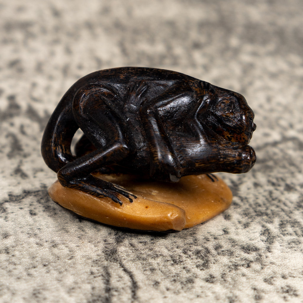 Vintage Howler Monkey On Log Tagua Carving