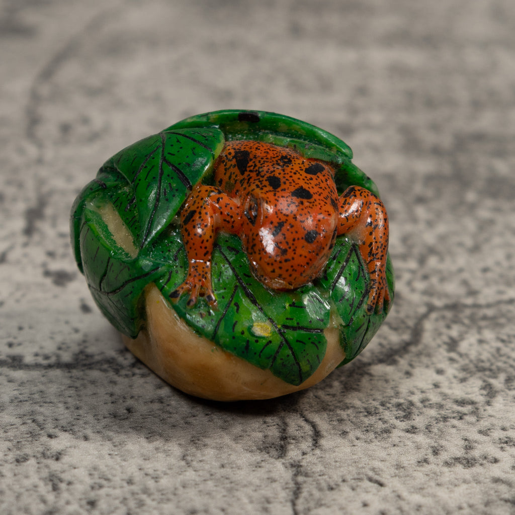 Vintage Green Orange And Black Poison Dart Frog Tagua Carving