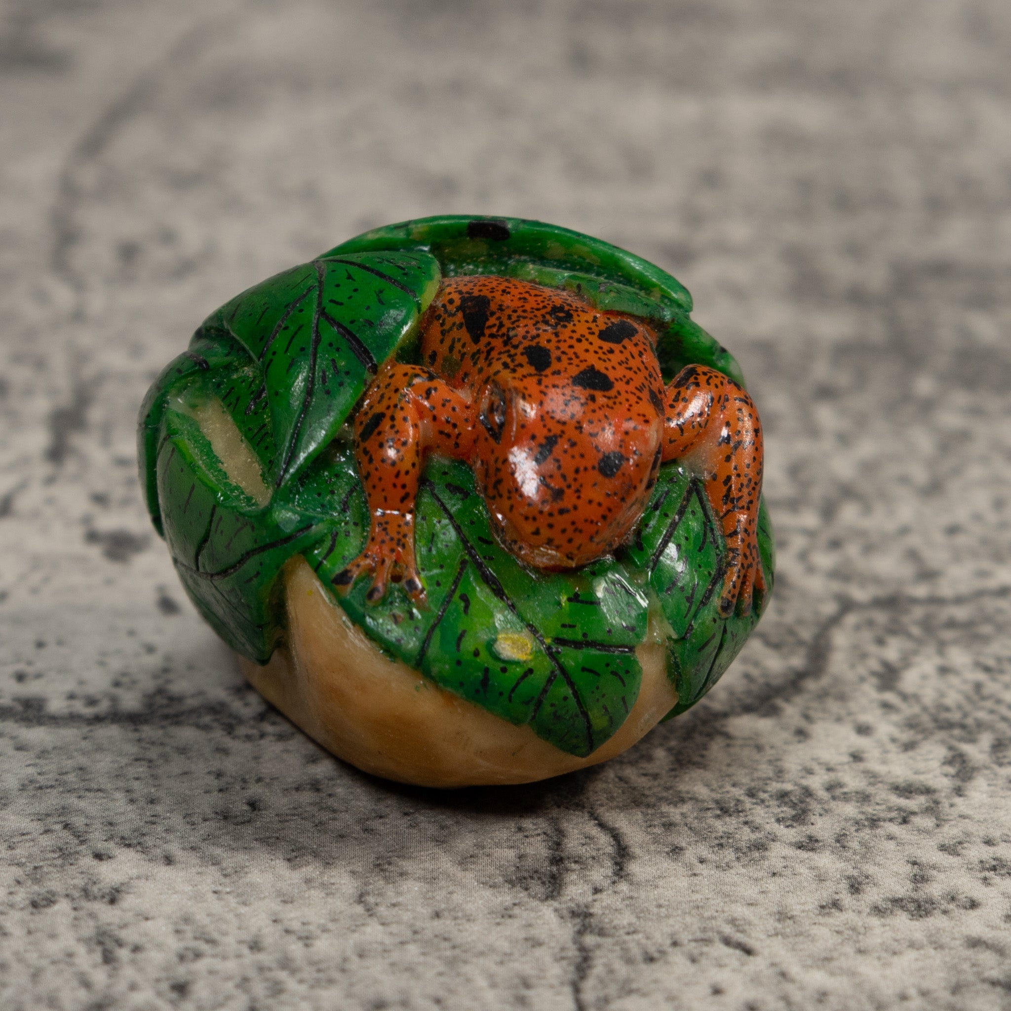 Vintage Green Orange And Black Poison Dart Frog Tagua Carving